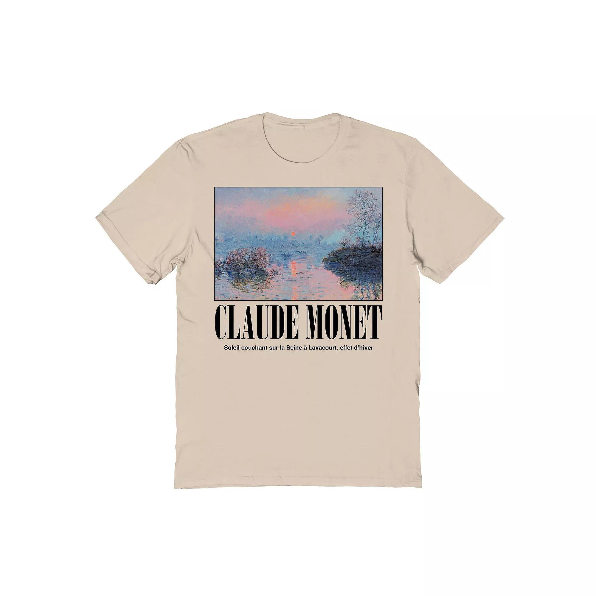 Men's Fine Art - Claude Monet-Soleil Couchant Graphic Tee, Size: Small, Beige Khaki Product Image