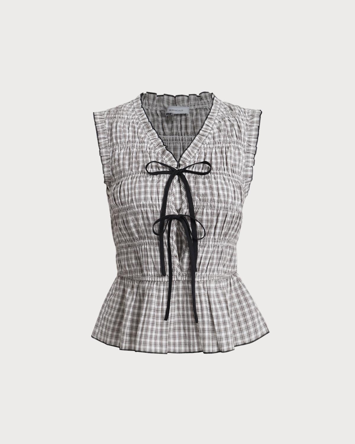 Black Plaid Bowknot Tank Top Product Image