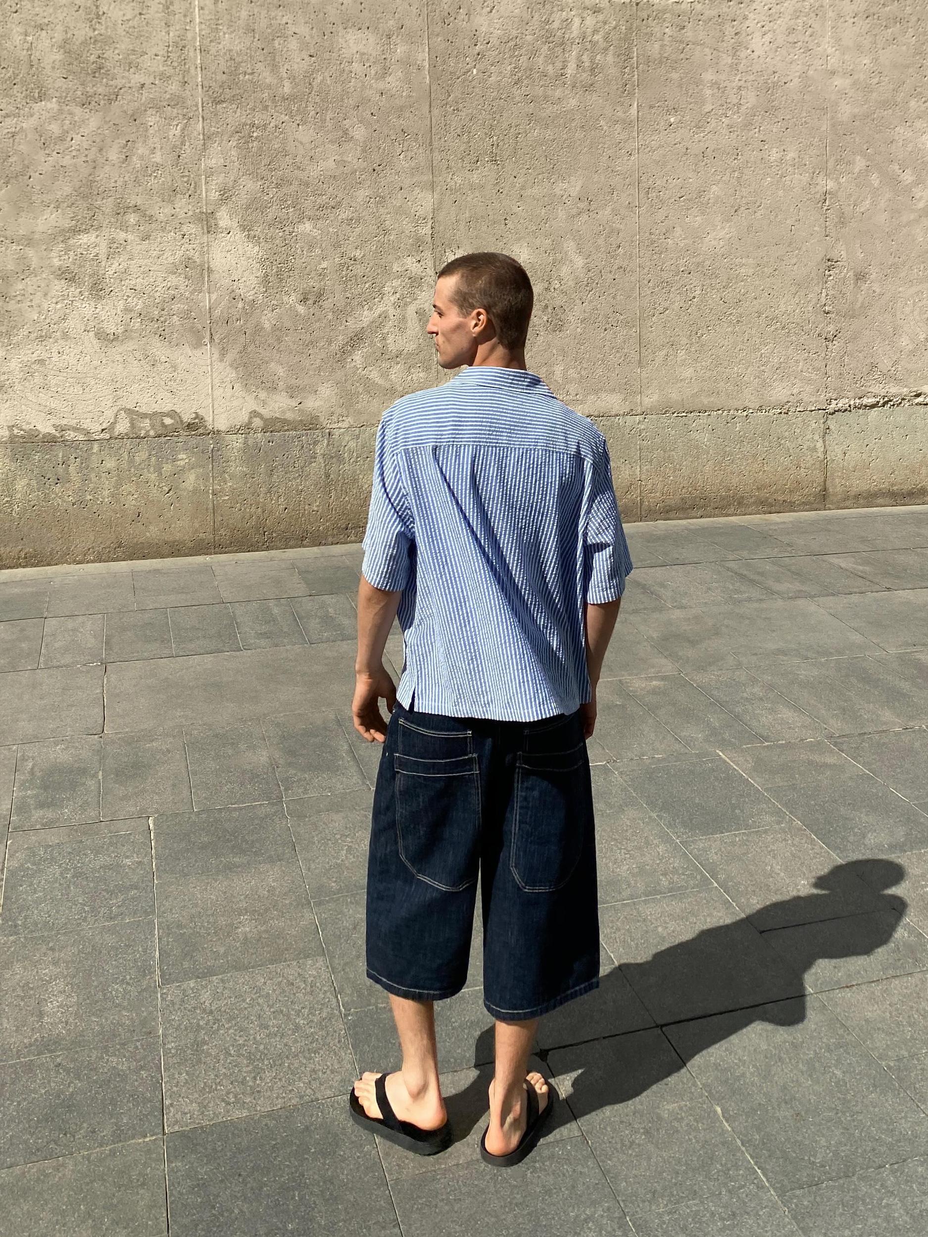 Textured striped boxy-fit short sleeve shirt Product Image