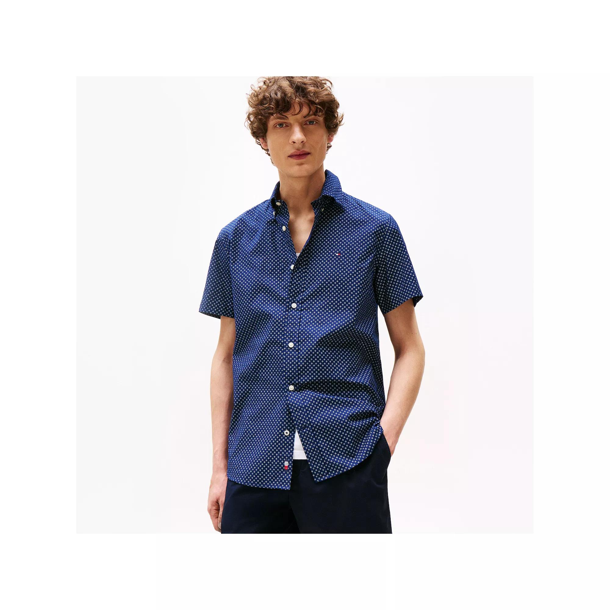Men's Tommy Hilfiger Short Sleeve Printed Shirt, Size: Small, Blue Product Image