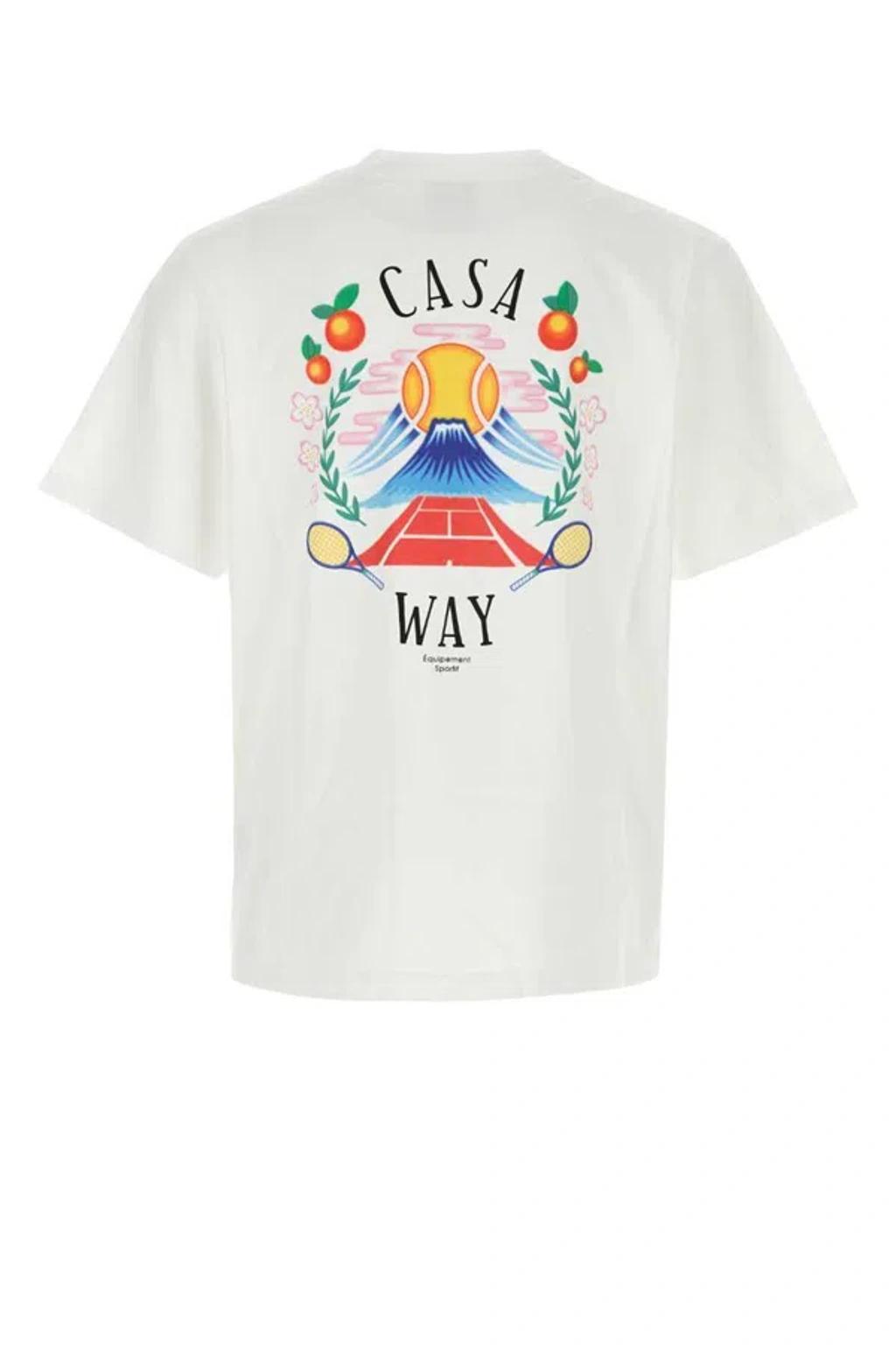 CASABLANCA T-shirt Girocollo Con Logo Sul Fronte In Cotone Bianca Uomo In Neutral Product Image