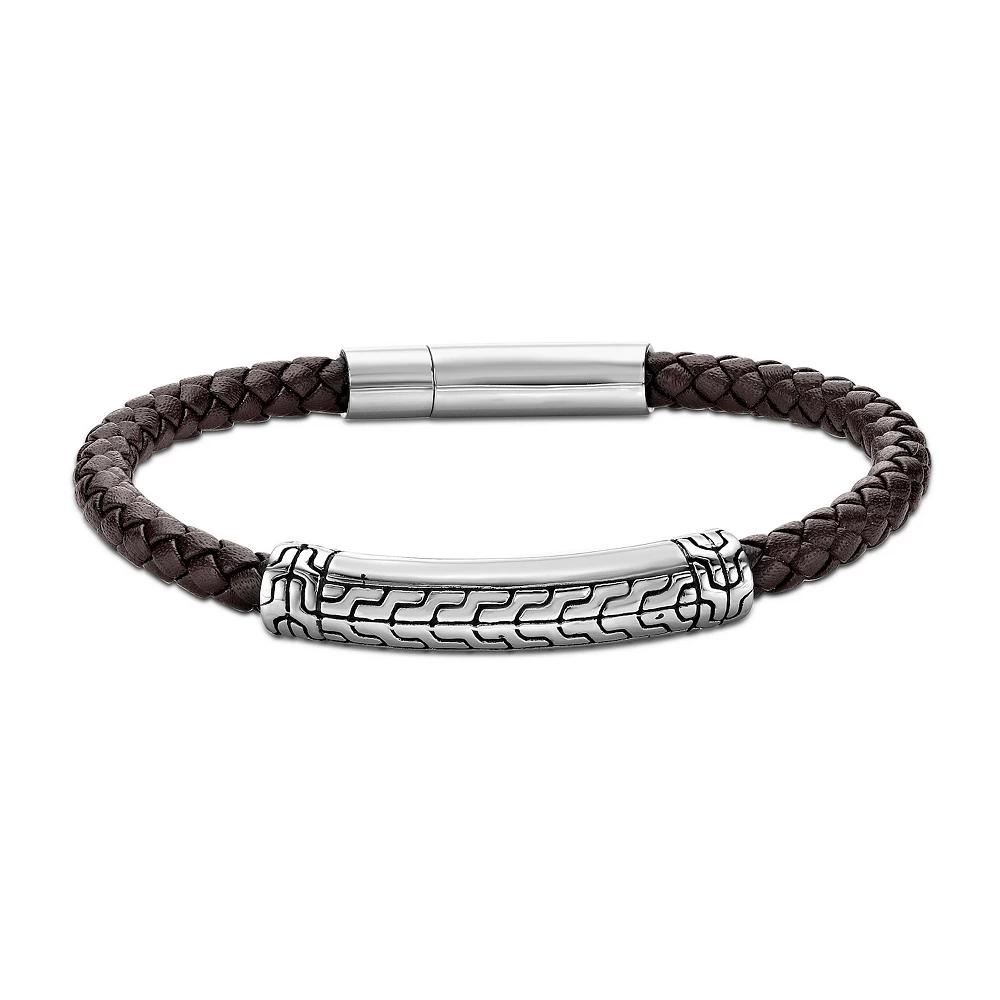 Men's LYNX Stainless Steel Leather Bracelet, Size: 8.5", Brown Product Image