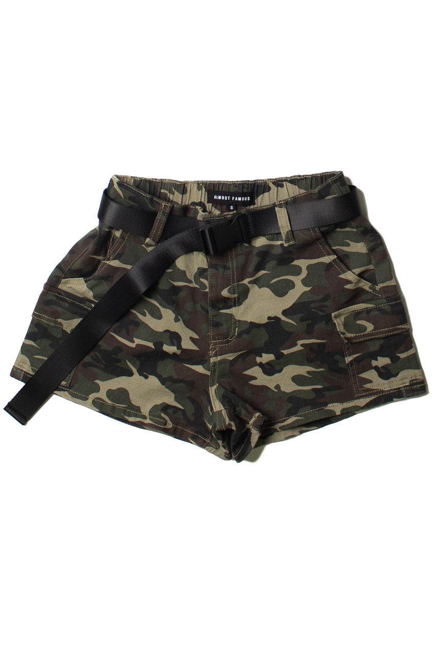 Belted Camouflage Cargo Shorts Product Image