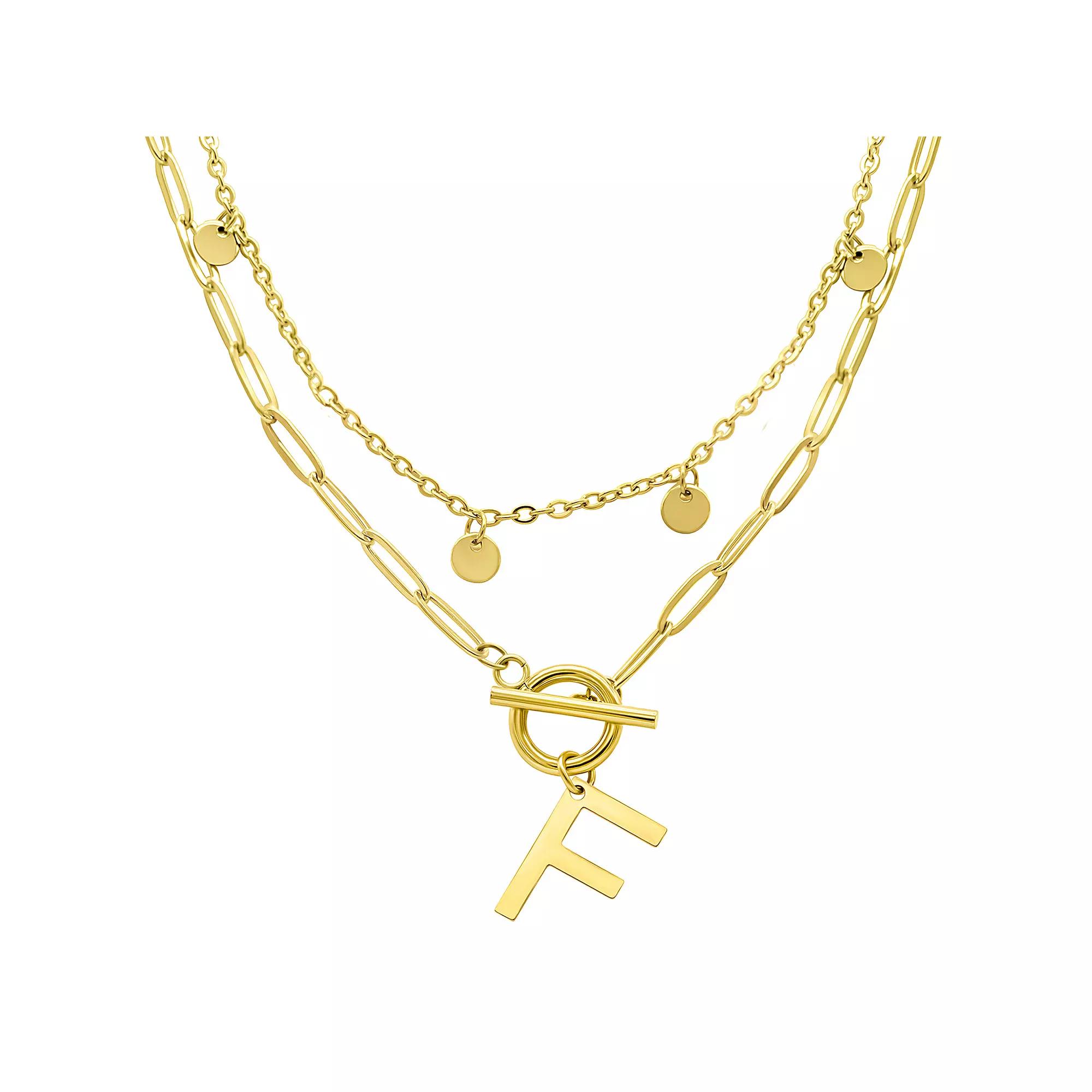 Adornia 14k Gold Plated Layered Initial Toggle Necklace, Women's, Size: 17-19" ADJ, B Product Image