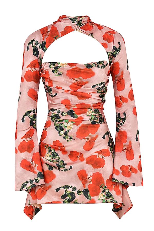 Toira  rose print draped corset dress Product Image