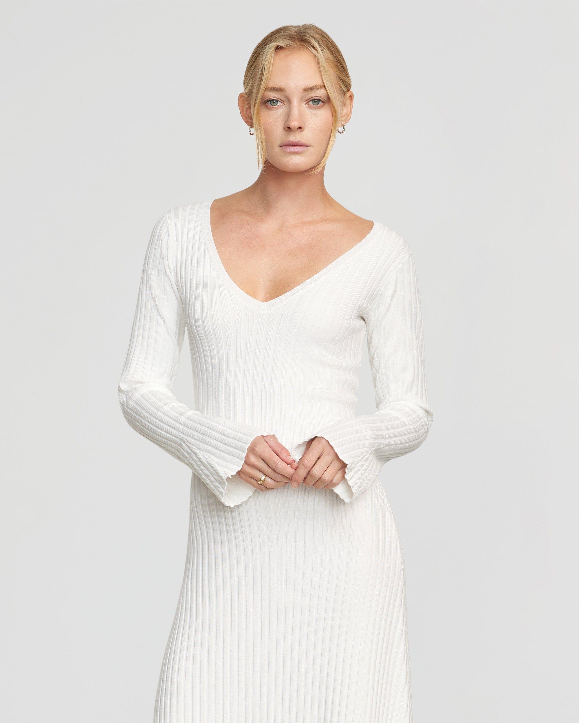 Wesley Ribbed V-Neck Sweater Dress Product Image