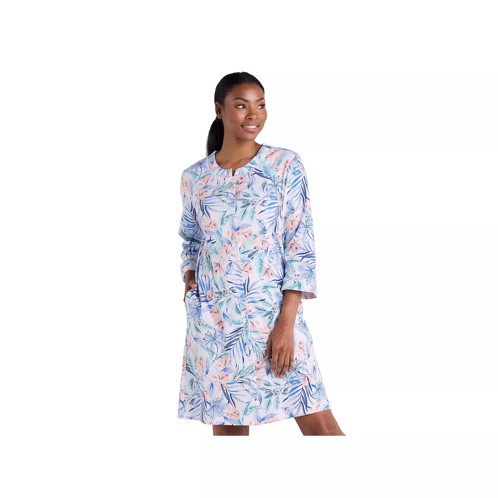 Women's Miss Elaine Essentials Interlock Knit Short Snap Robe,  Product Image