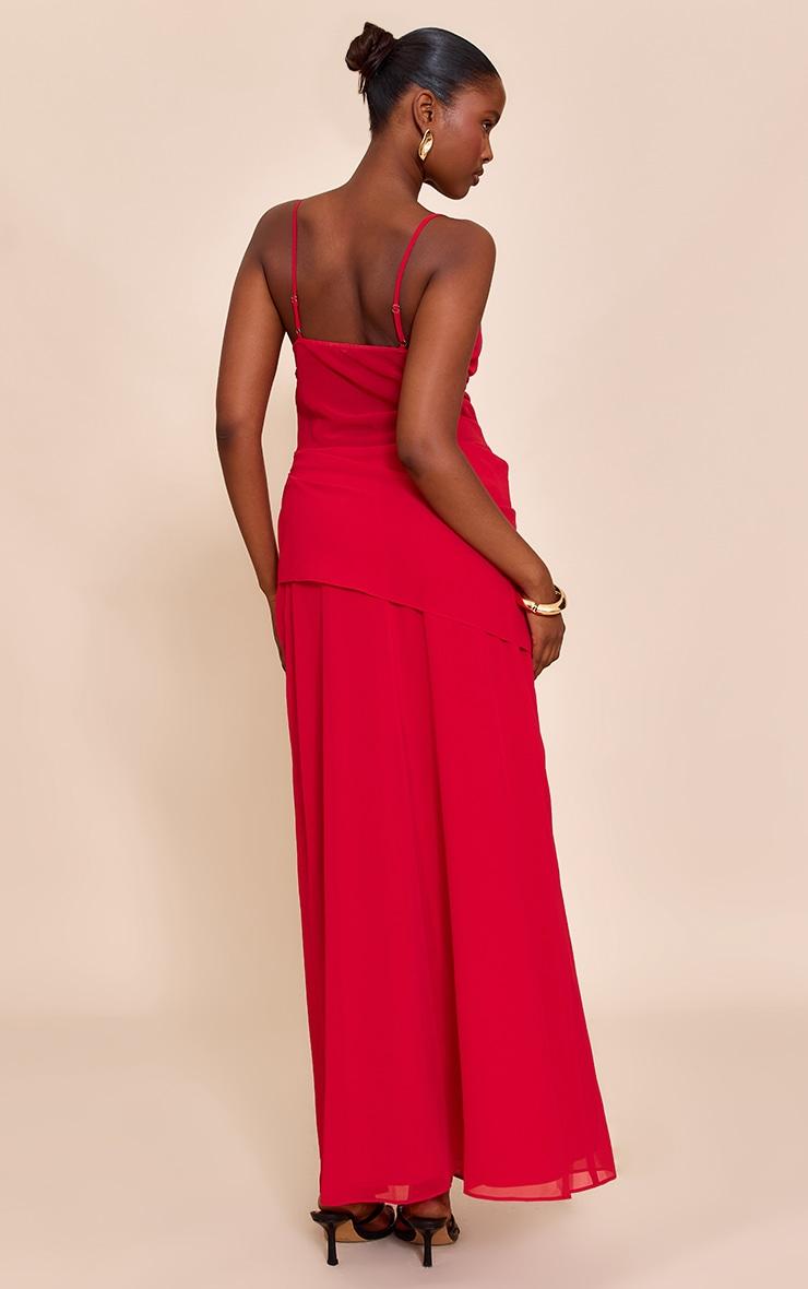 Tomato Red Chiffon Twist Cut Out Maxi Dress Product Image