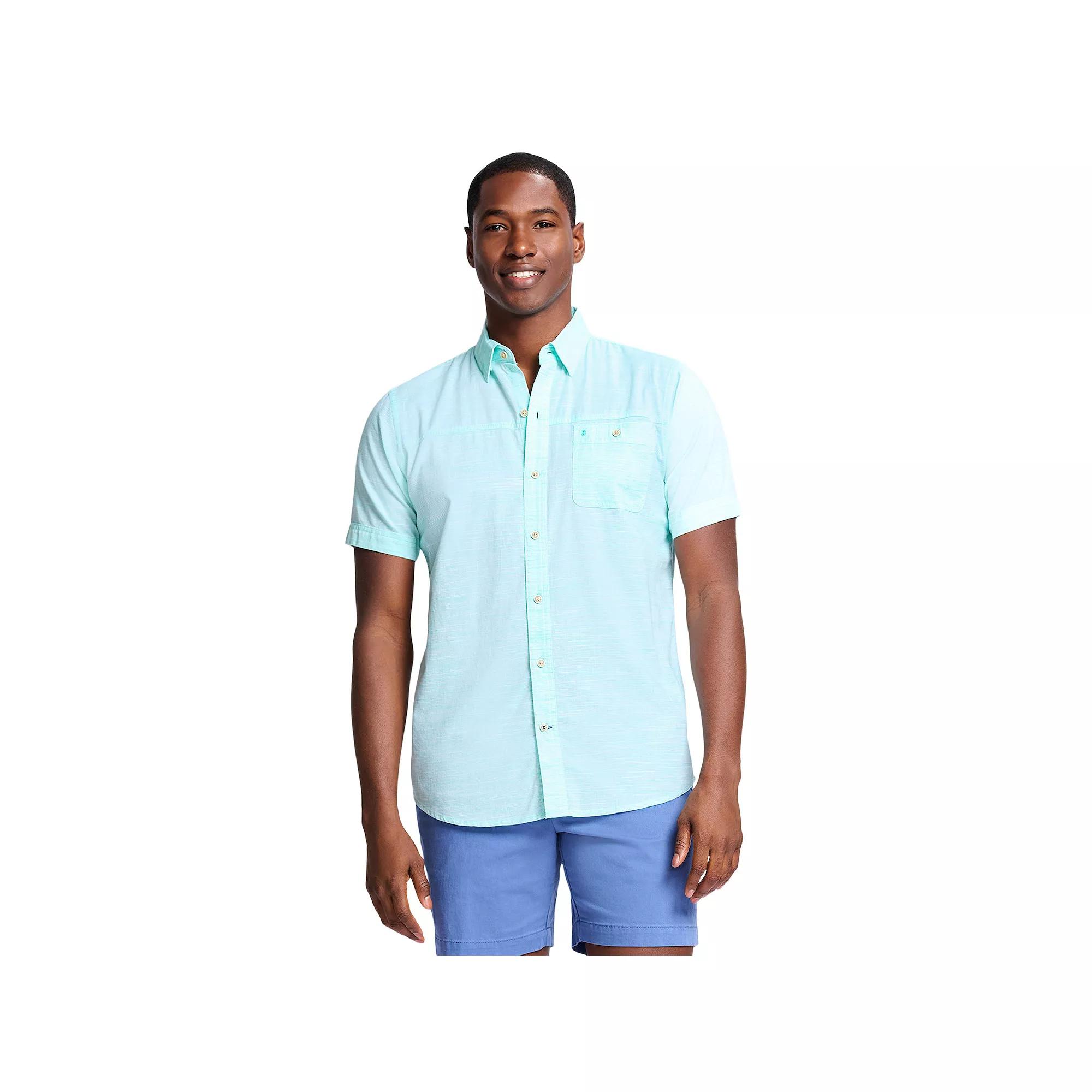 Men's IZOD Saltwater Dockside Chambray Short Sleeve Button-Down Shirt, Size: Small, Cockatoo Product Image