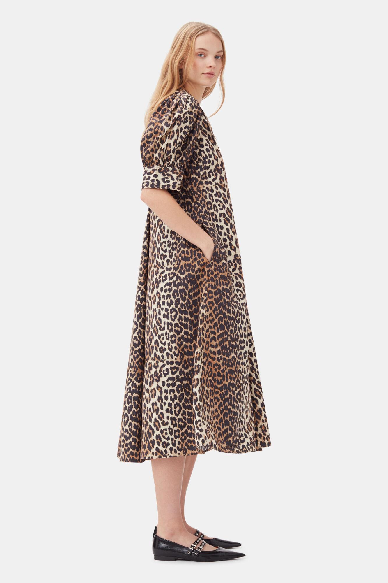 Leopard Cotton Poplin V-neck Maxi Dress Product Image