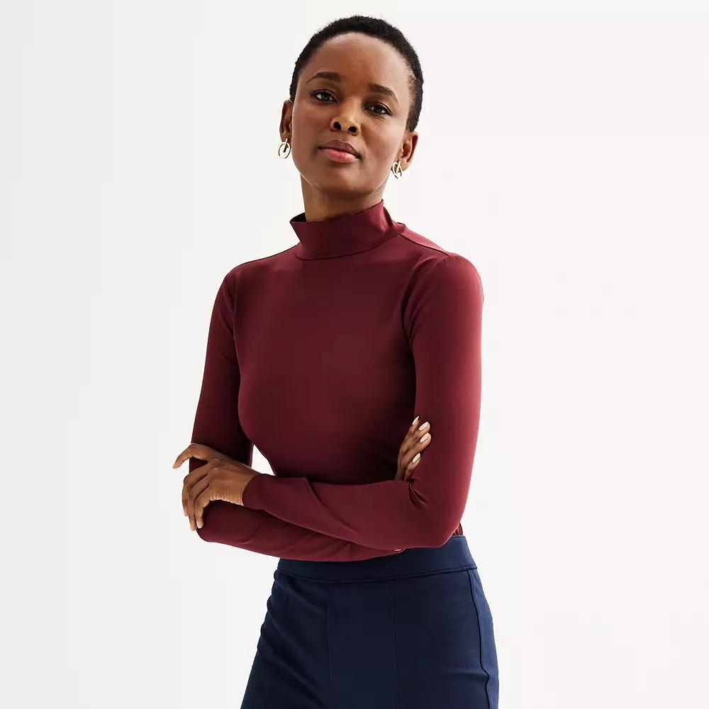 Women's Nine West Sculpted Long Sleeve Mockneck Bodysuit, Size: Medium, Mineral Black Product Image