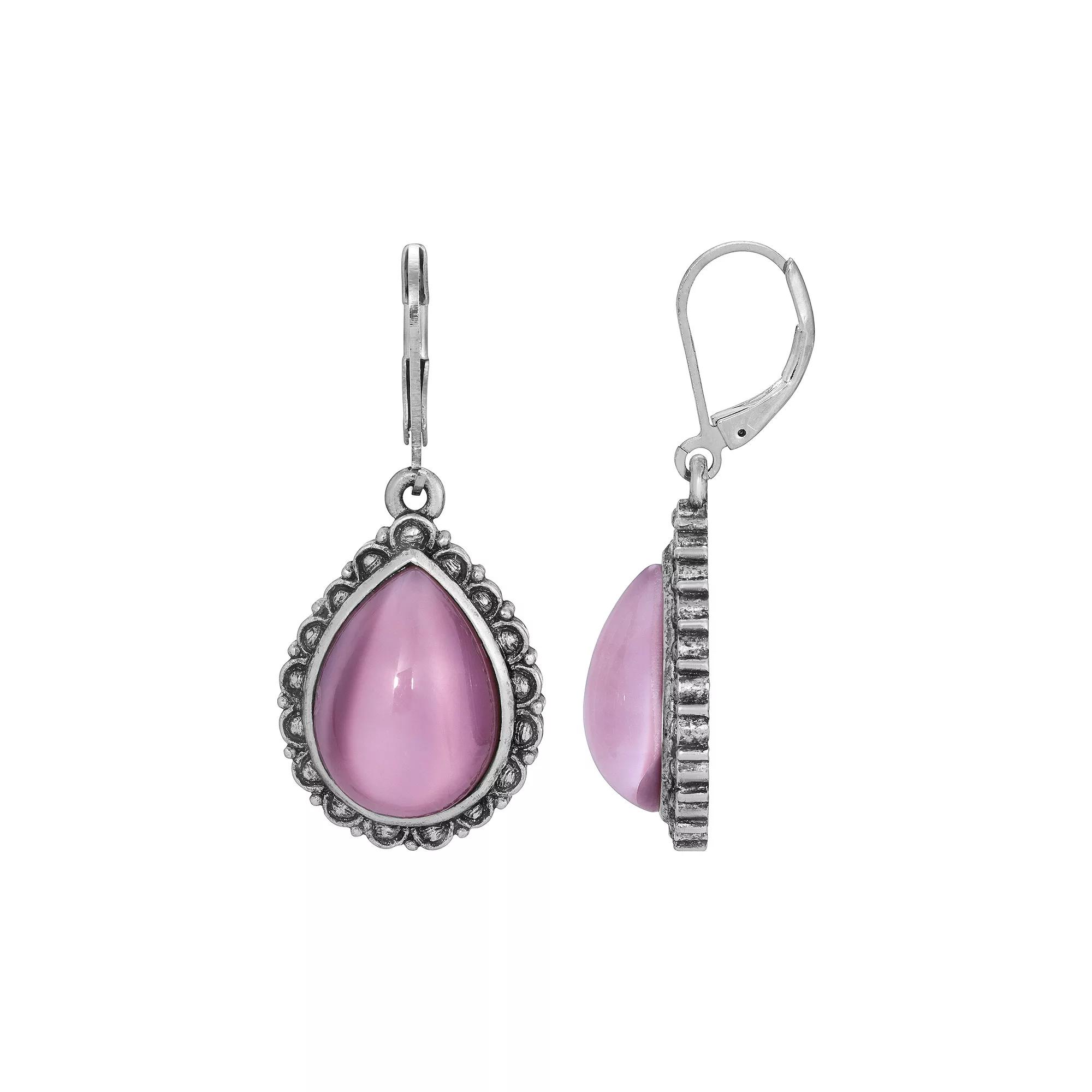 1928 Silver Tone Teardrop Earrings, Women's, Purple Product Image