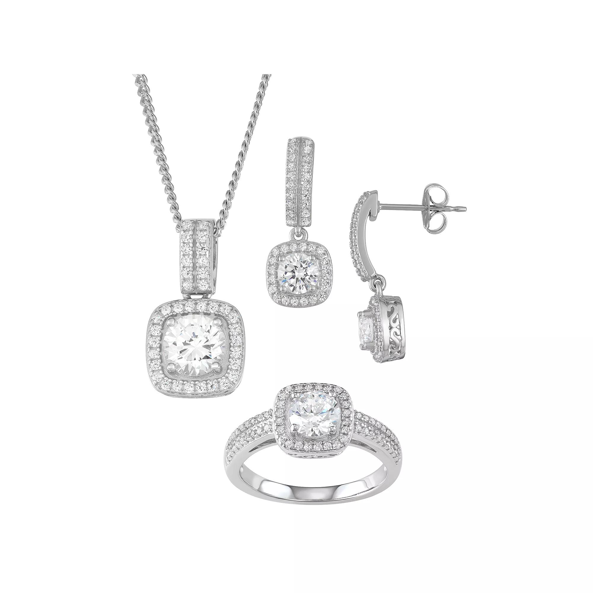 Sterling Silver Cubic Zirconia 3-piece Jewelry Set, Women's, Size: 7, Silver Tone Product Image