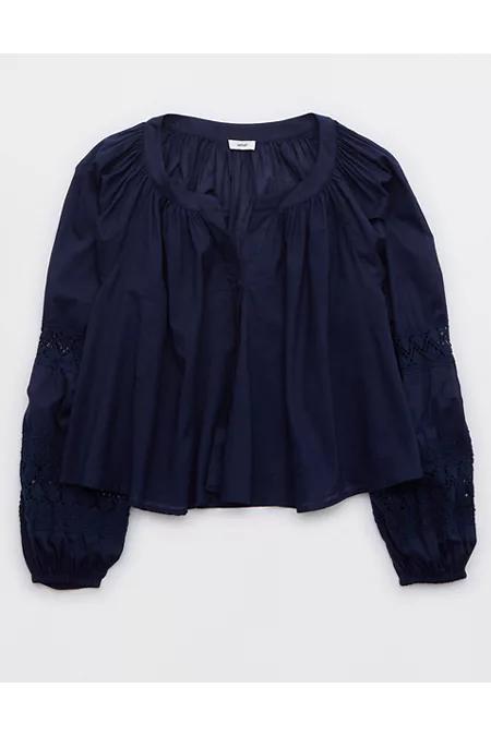 Aerie Long Sleeve Crochet Button Down Shirt Women's Product Image