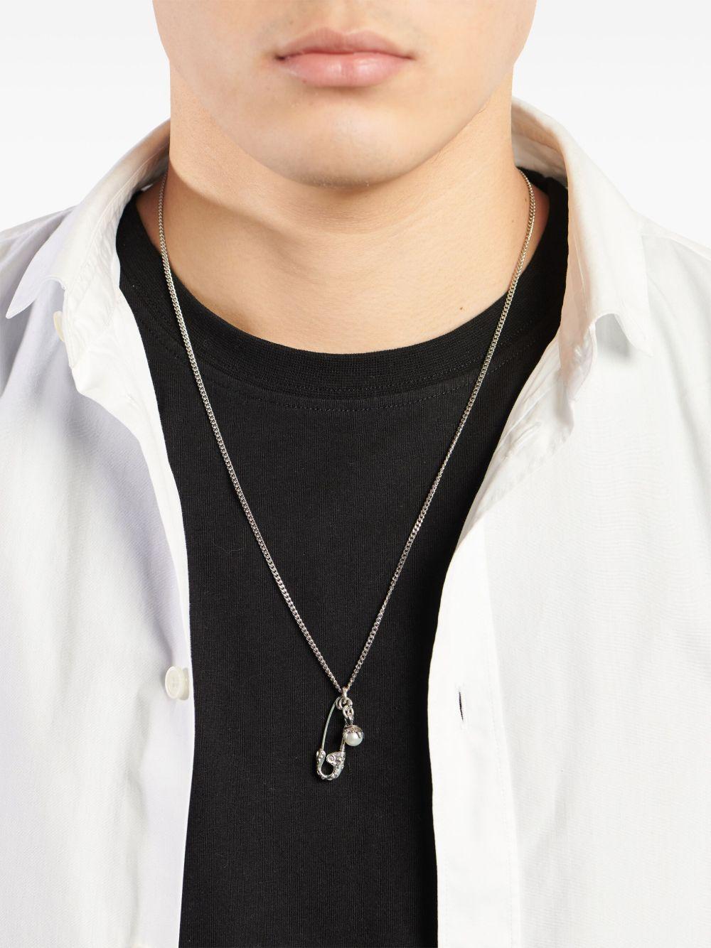 safety pin pearl-pendant necklace Product Image