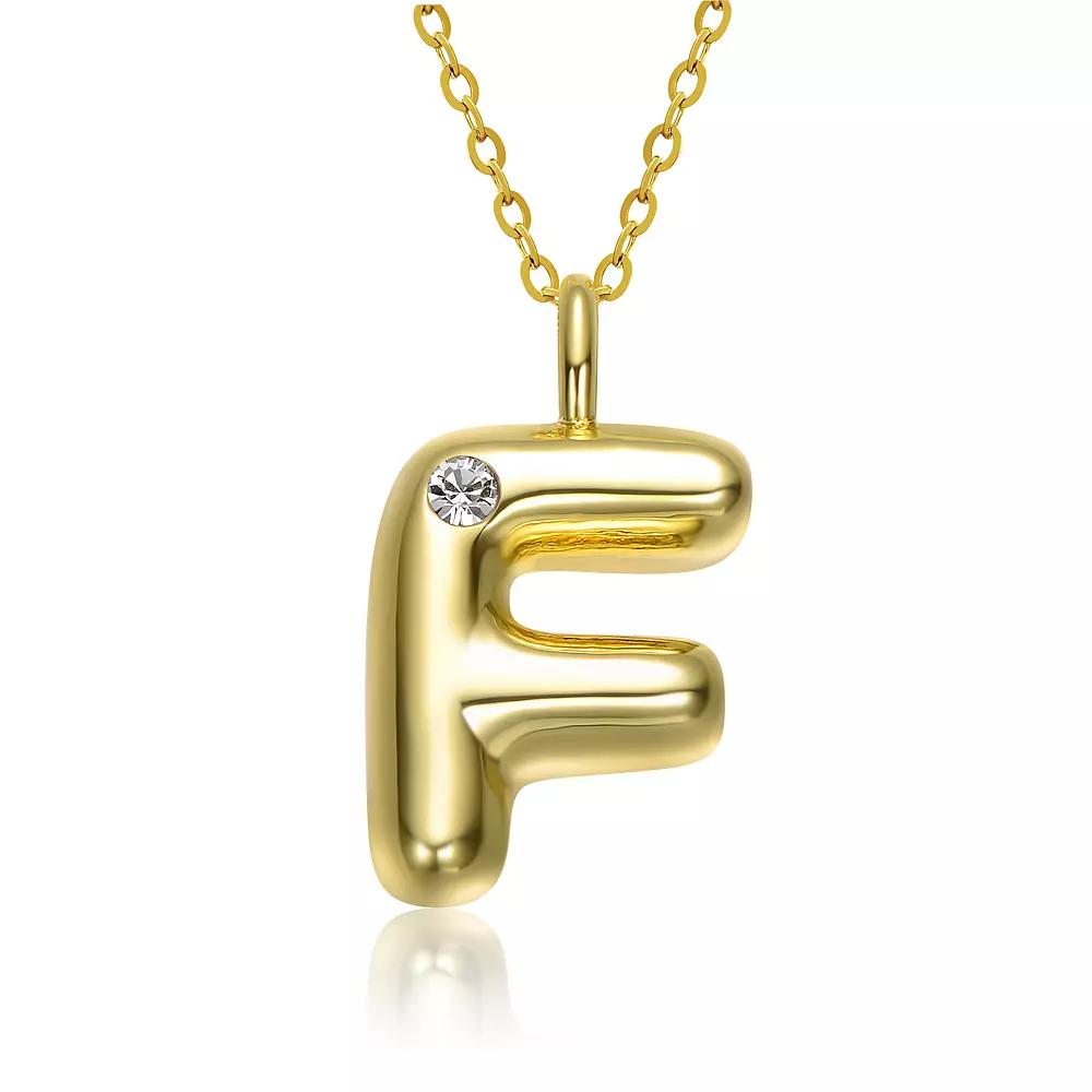 14k Gold Plated Bubble Initial Pendant Necklace, Womens Gold Tone F Product Image