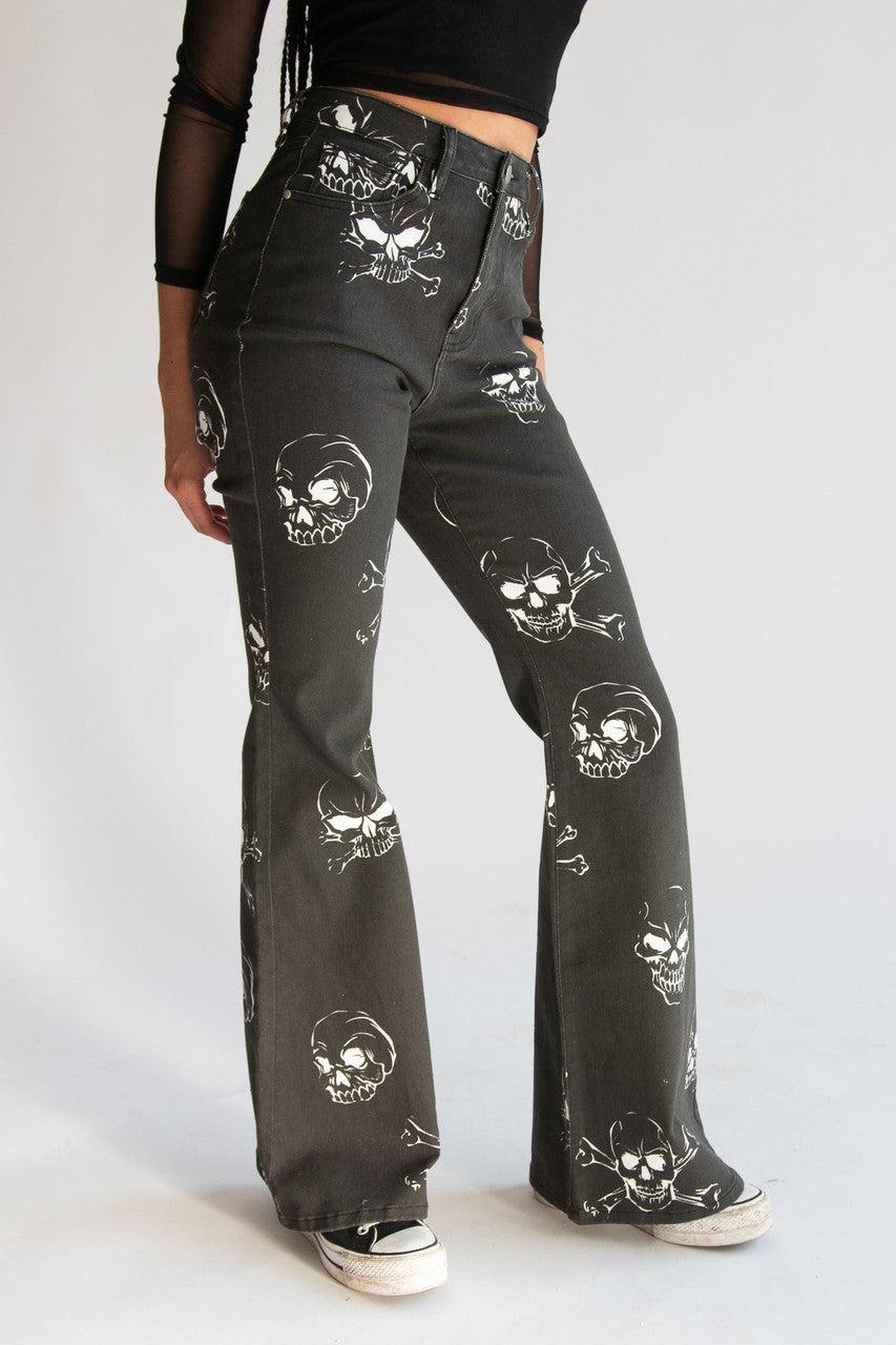 Skull Print Flare Jeans Product Image