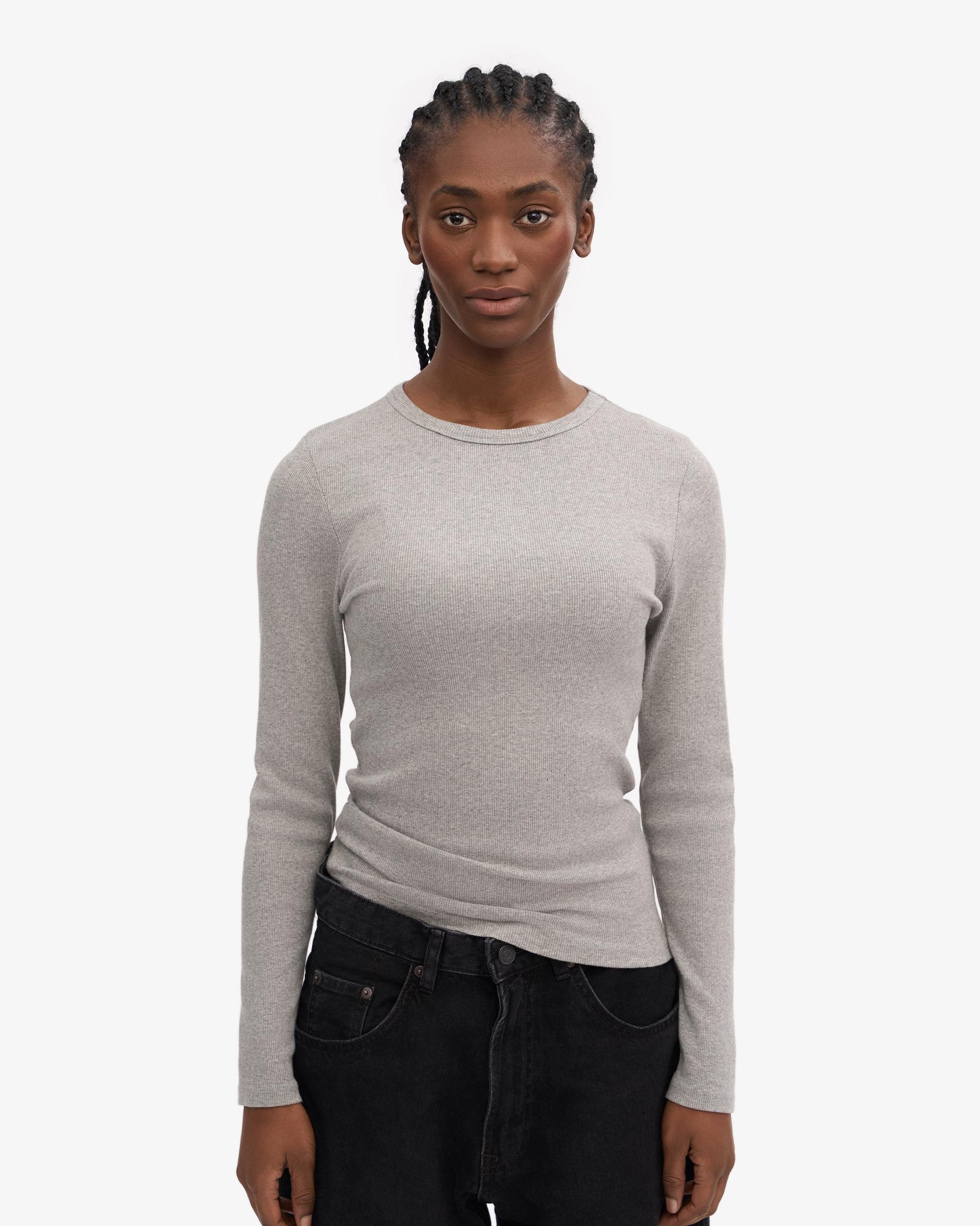 Women Organic Rib LS T-Shirt - Heather Grey Product Image
