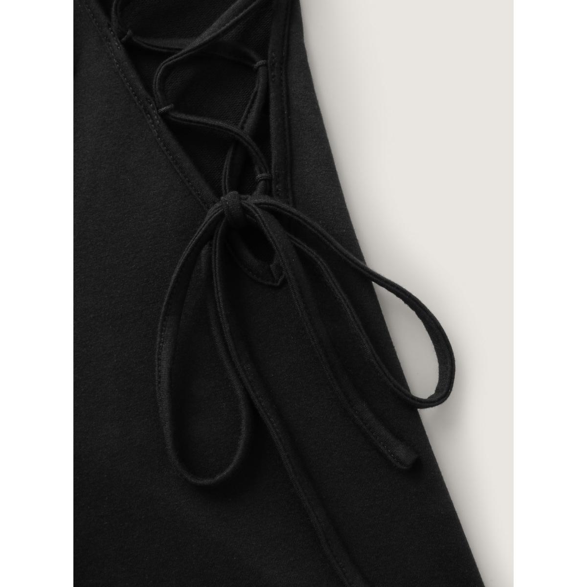 Plus Size Shoulder Crosstie Design V-Neck Sweatshirt Women Black Leisure Cross straps V-neck Casual Sweatshirts BloomChic 30/6X Product Image