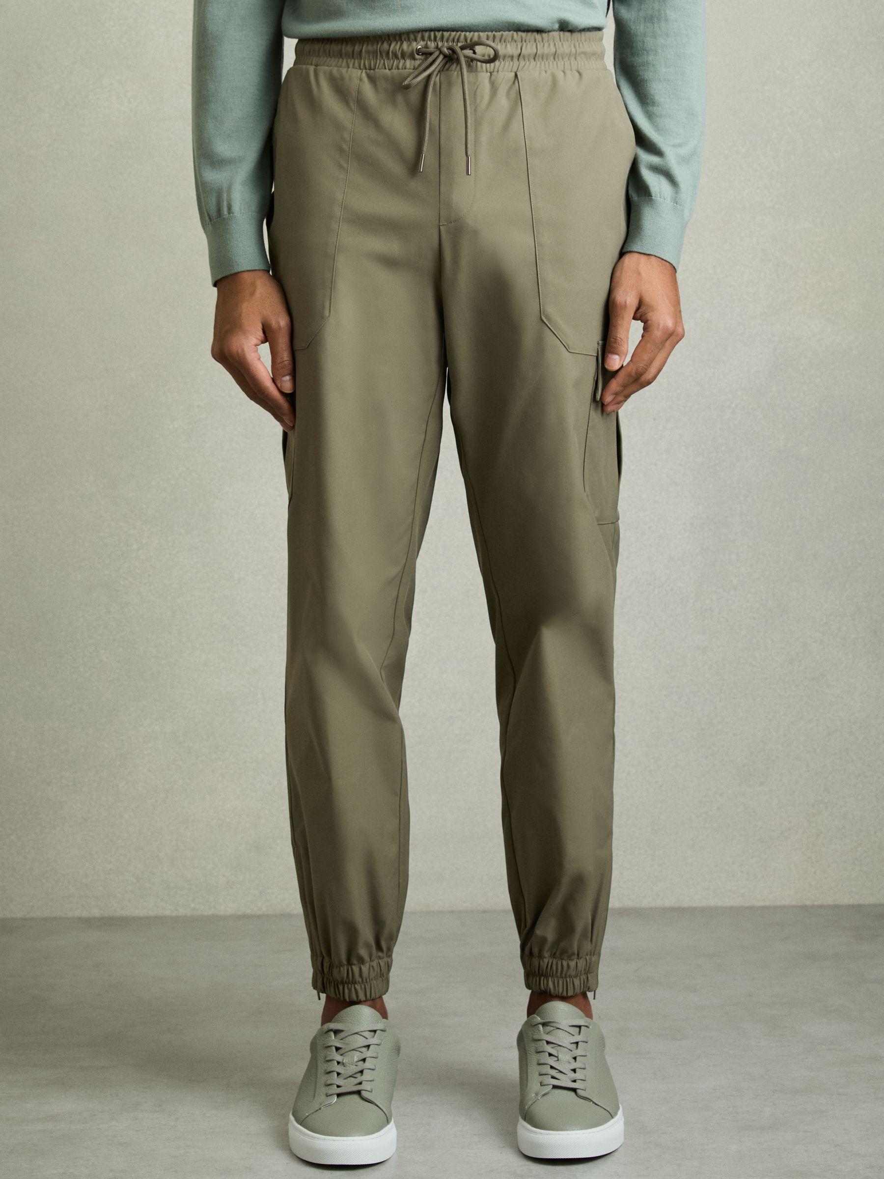 Technical Cargo Drawstring Trousers in Olive Product Image