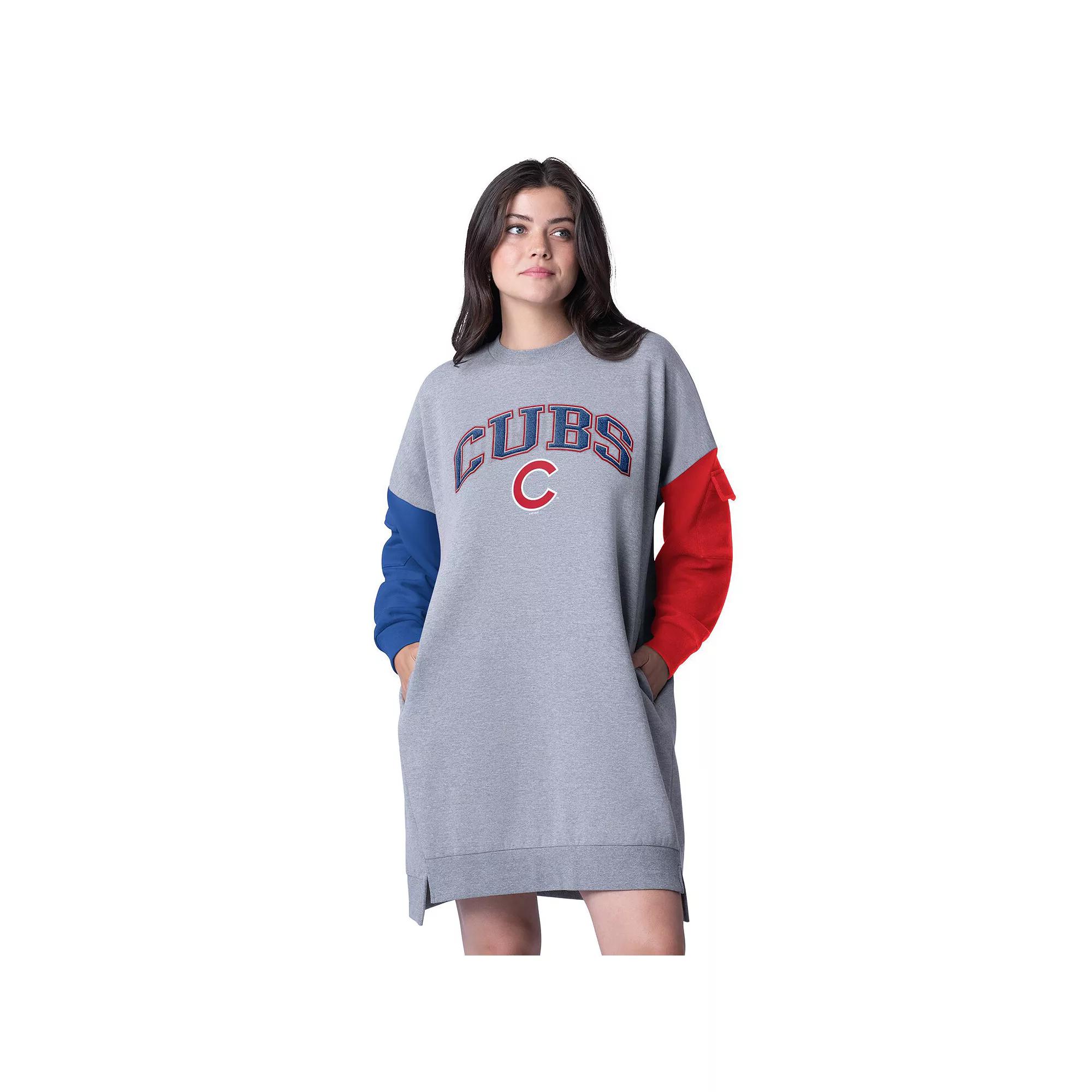 Women's G-III 4Her by Carl Banks Heather Gray Chicago Cubs Free Ball Long Sleeve Sneaker Dress,  Product Image