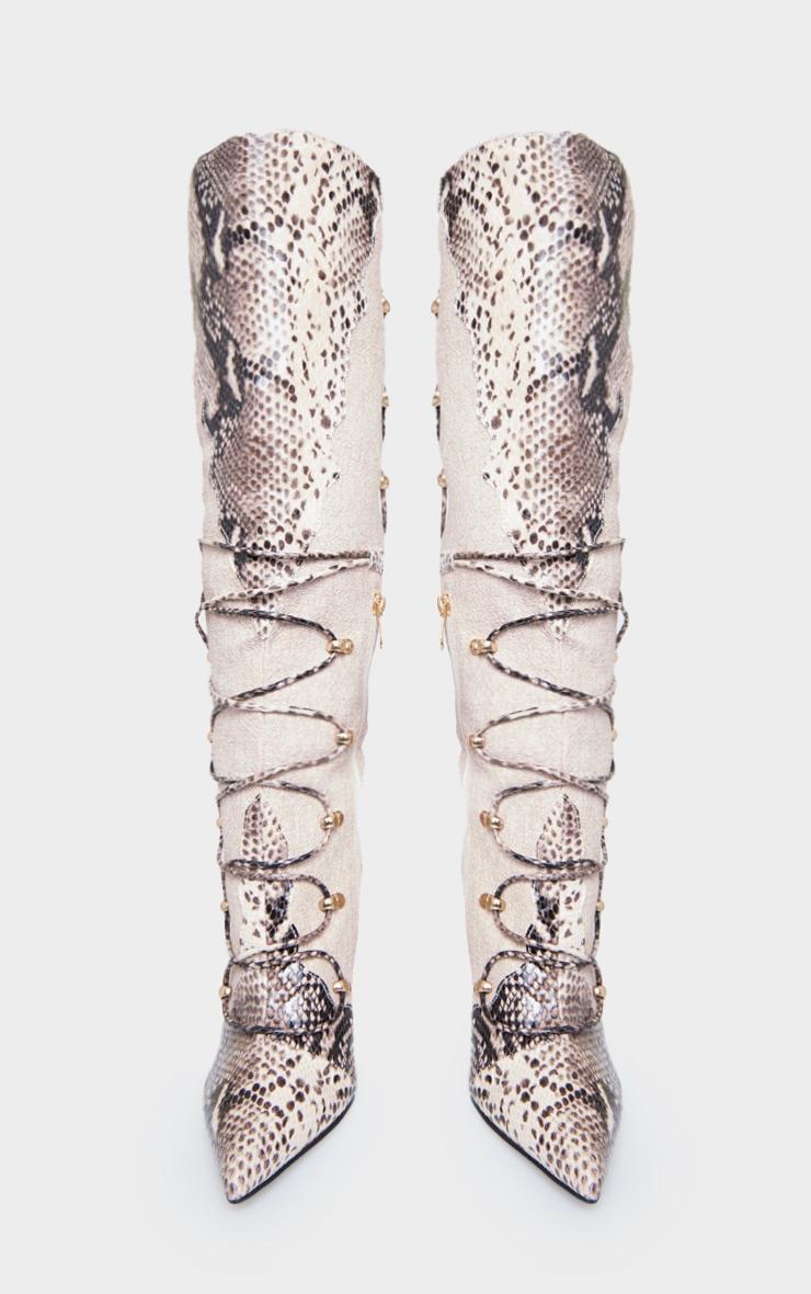 Snake Print PU Point Toe Stiletto Heeled Knee High Boots Product Image