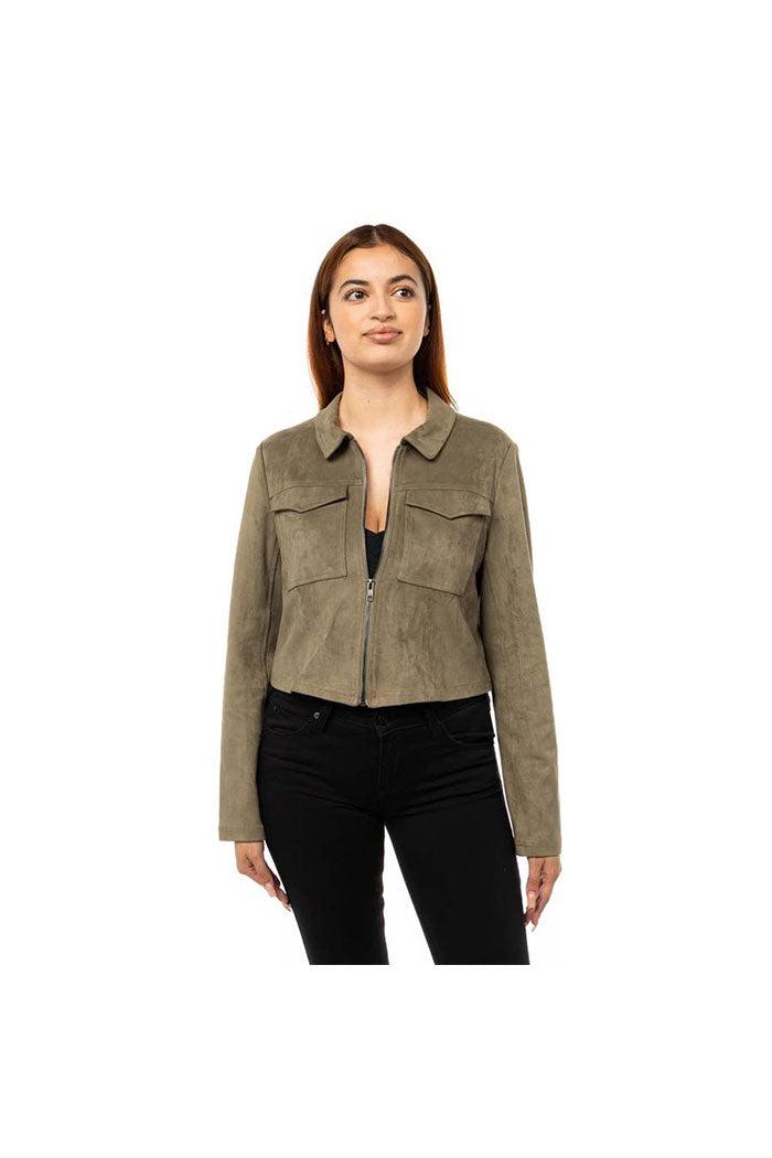 Suede-Leather Jacket with Front Zipper Product Image
