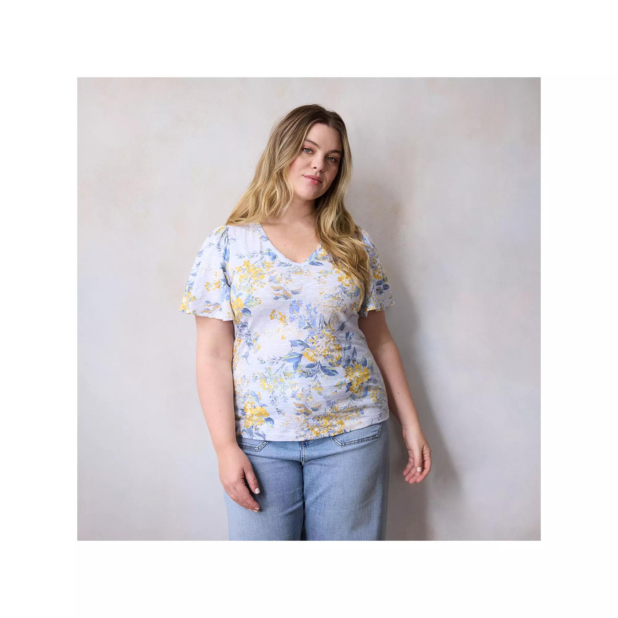 Plus Size LC Lauren Conrad V-Neck Flutter Sleeve Top, Womens Product Image