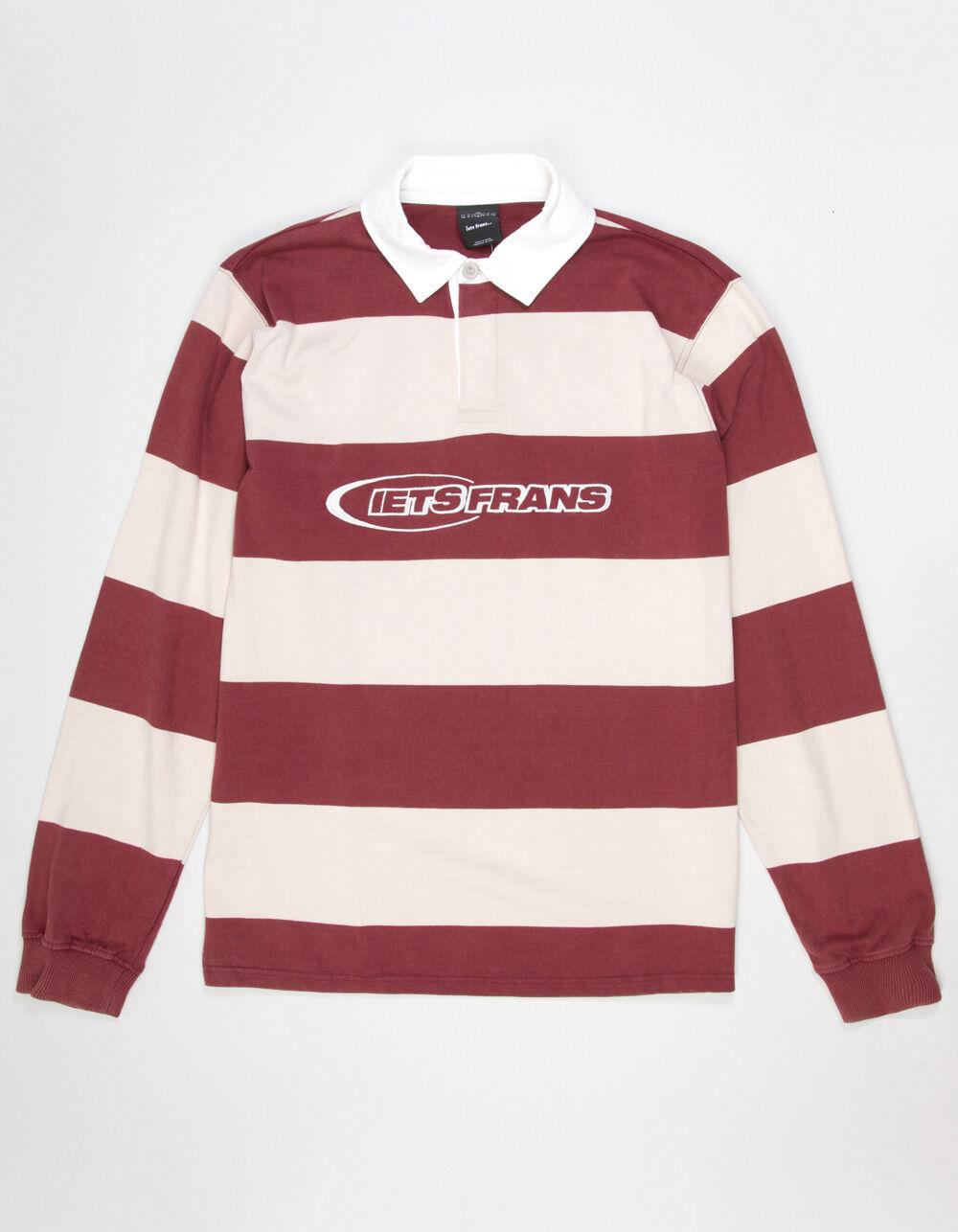 IETS FRANS Stripe Mens Long Sleeve Rugby Shirt - BURGUNDY Product Image