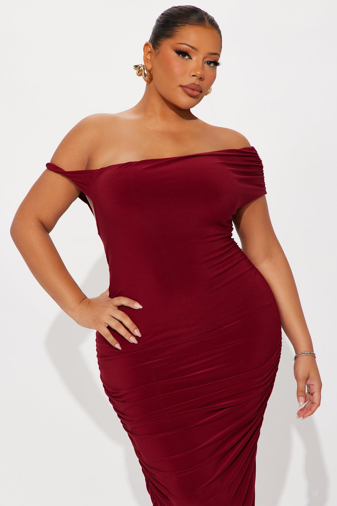 Blind Date One Shoulder Midi Dress - Wine Female Product Image