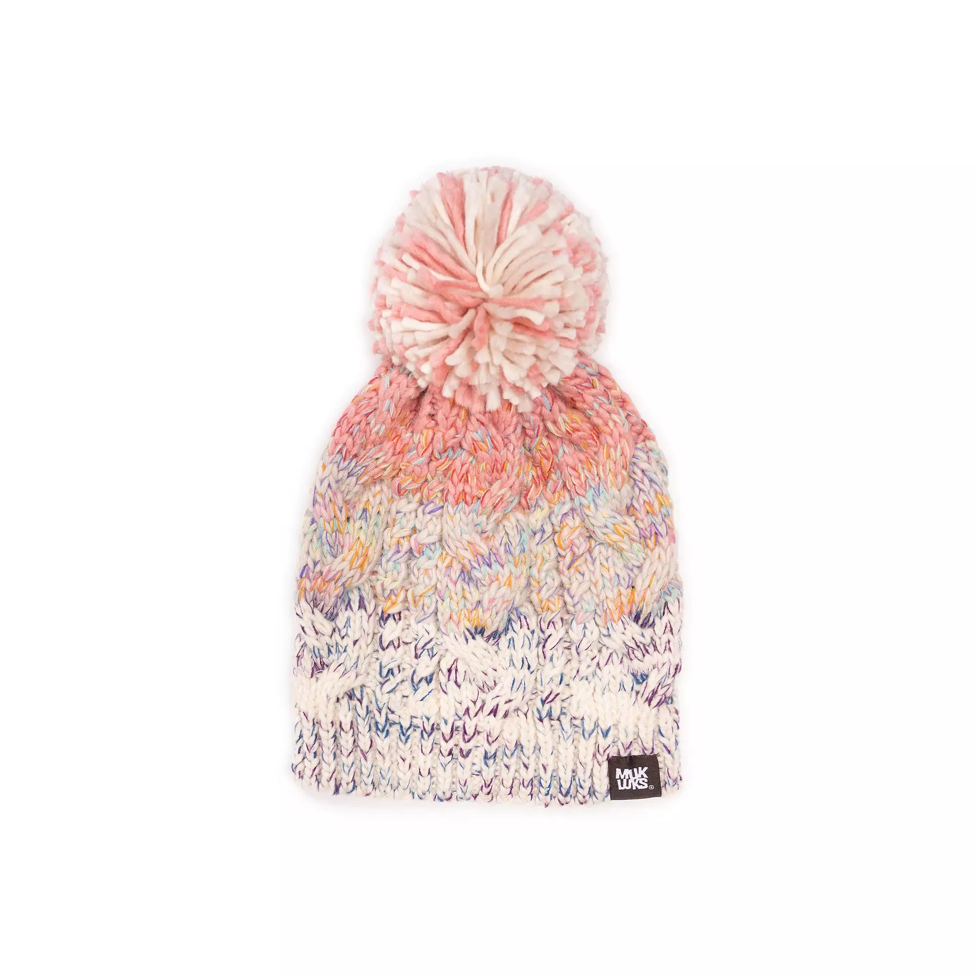 Women's MUK LUKS Colorblock Stripe Cable Beanie, Ebony Space Dye Marl Product Image