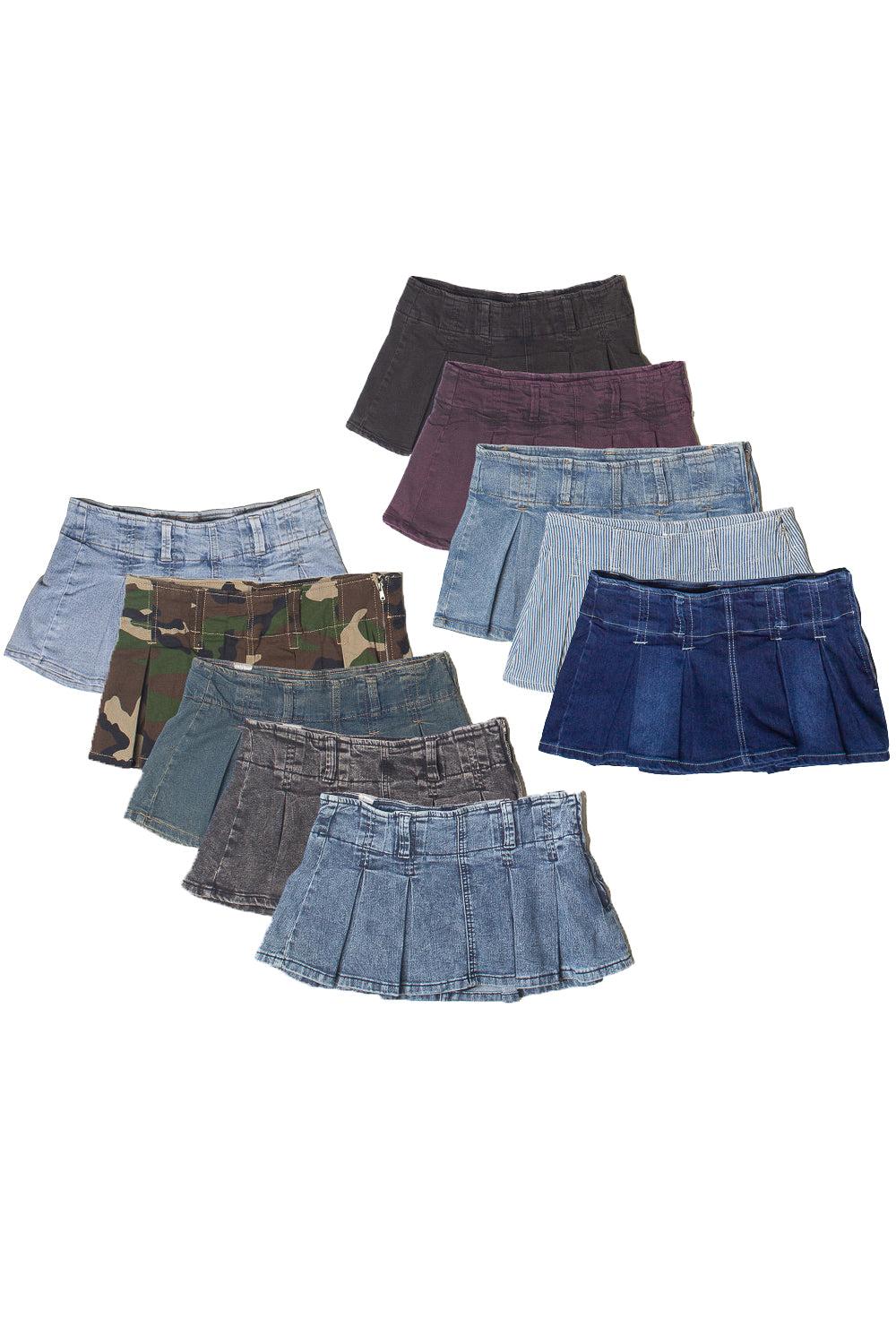 Low Rise Denim Pleated Mini Skort Product Image