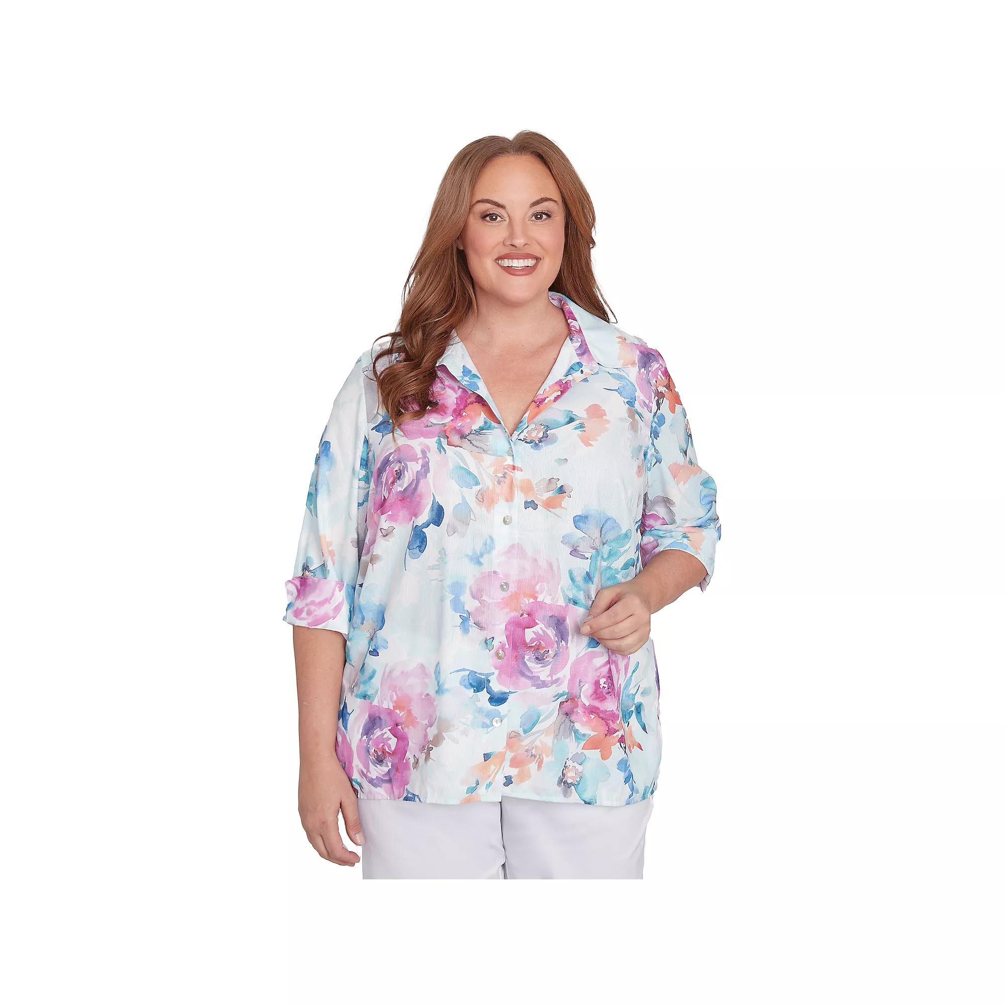 Plus Size Alfred Dunner Floral Watercolor Button Down Top, Women's, Size: 1XL, Purple Product Image