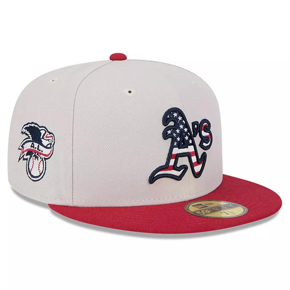 Men's New Era Khaki/Red Oakland Athletics 2024 Fourth of July 59FIFTY Fitted Hat,  Product Image