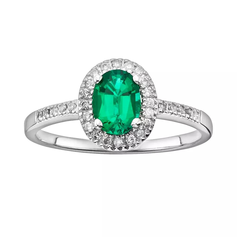 The Regal Collection 14k White Gold Genuine Emerald & 1/6-ct. T.W. IGL Certified Diamond Frame Ring, Women's,  Product Image