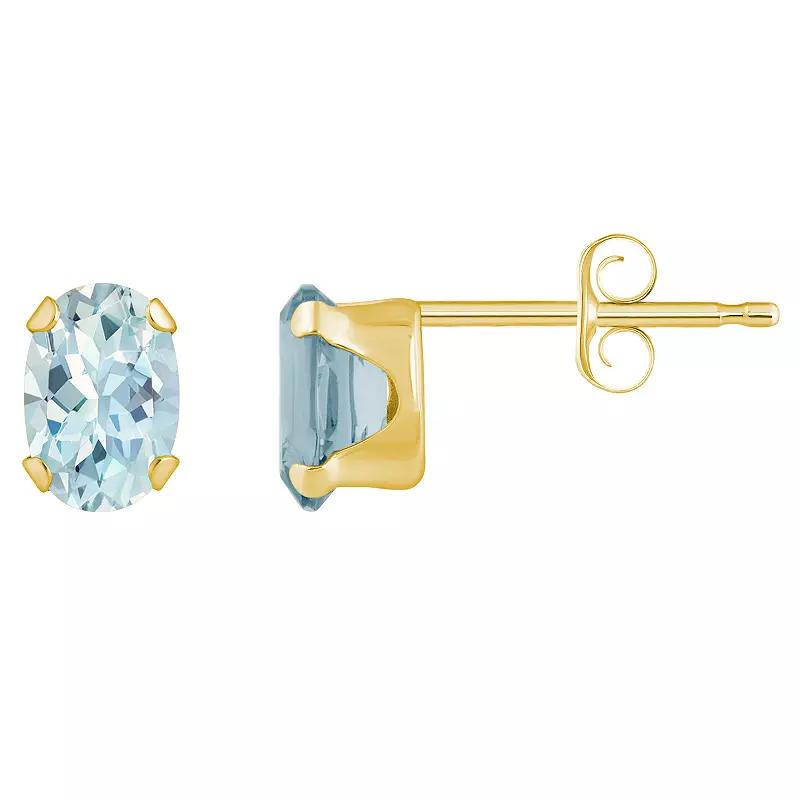 Celebration Gems 10k Gold Oval Aquamarine Stud Earrings, Women's, Yellow Product Image