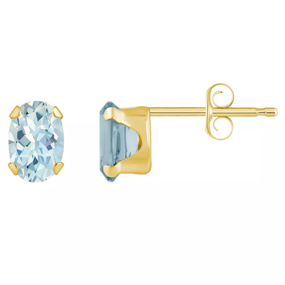 Celebration Gems 10k Gold Oval Aquamarine Stud Earrings, Women's, Yellow Product Image