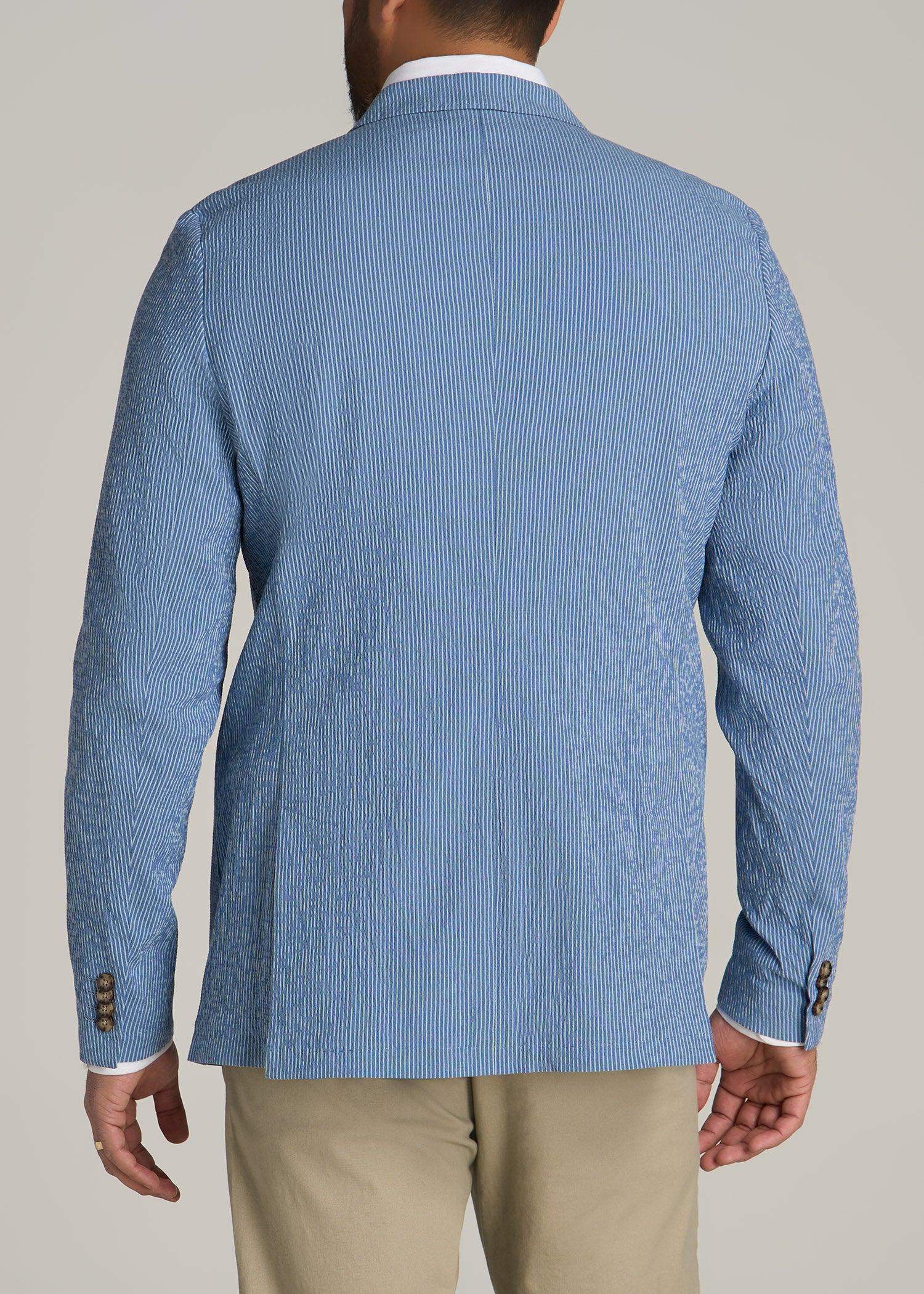 Stretch Seersucker Blazer for Tall Men in Tonal Blue Stripe Male Product Image