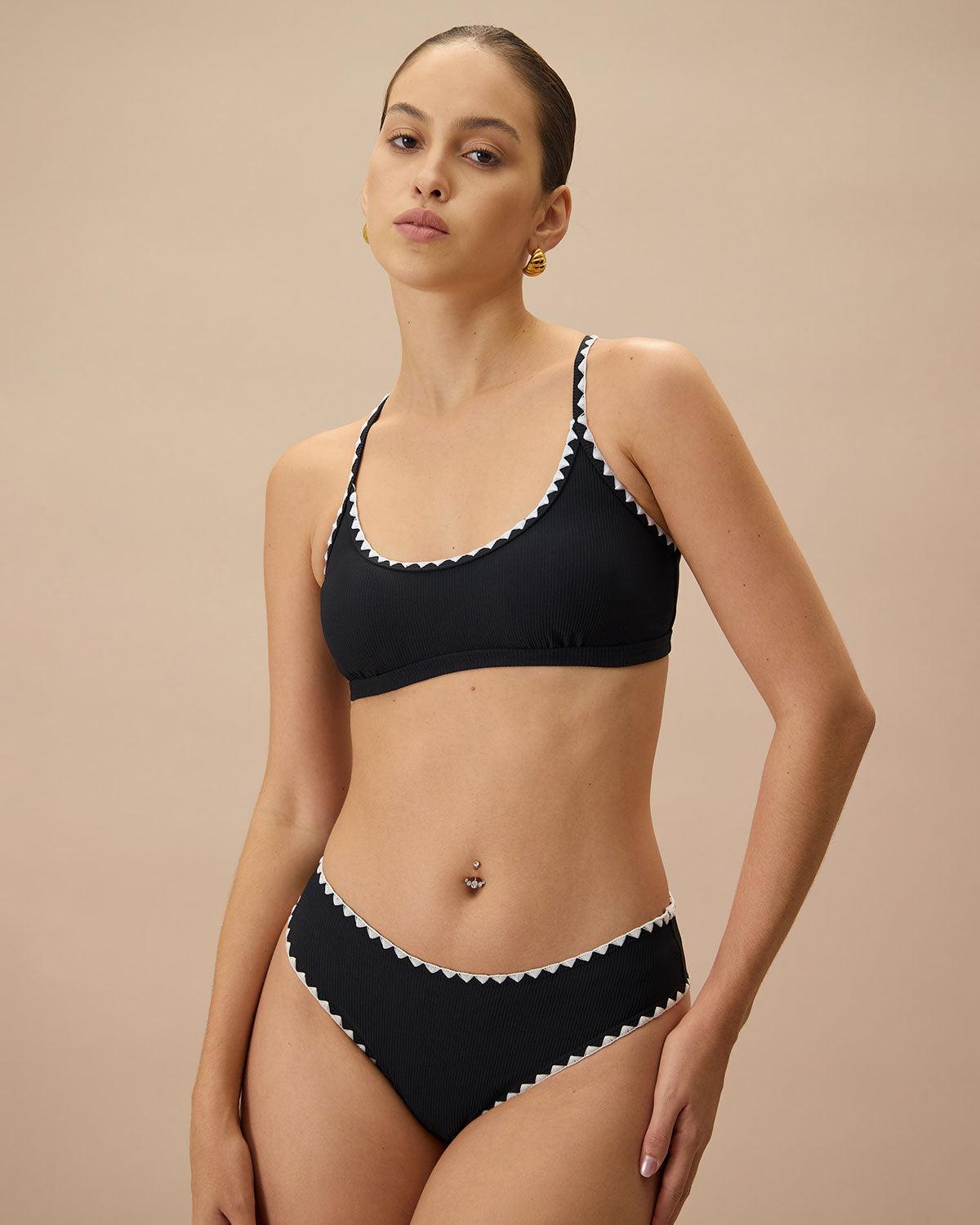 The Black Contrast Ribbed Bikini Bottom Product Image