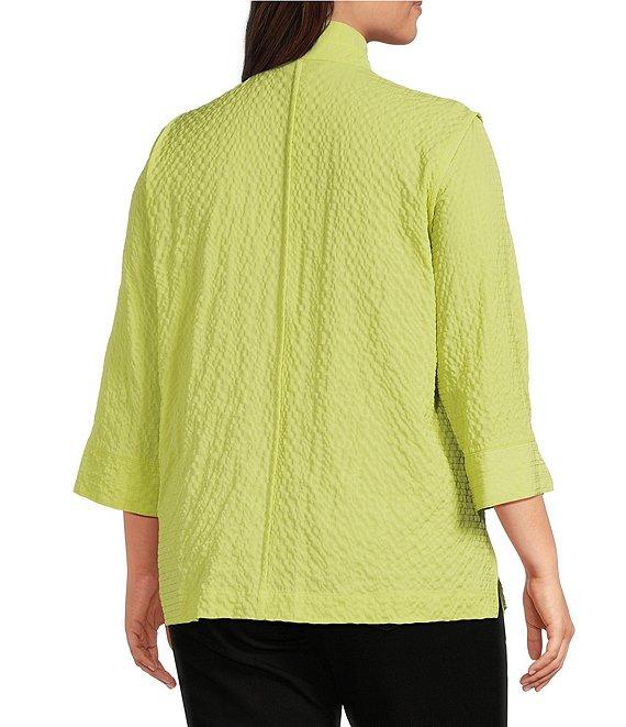 Ali Miles Plus Size Woven Textured Wire Collar 3/4 Sleeve Button Front Tunic Product Image