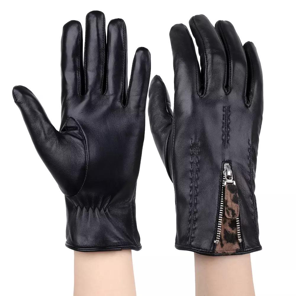Women's Karla Hanson Leather Gloves with Leopard Gusset,  Product Image