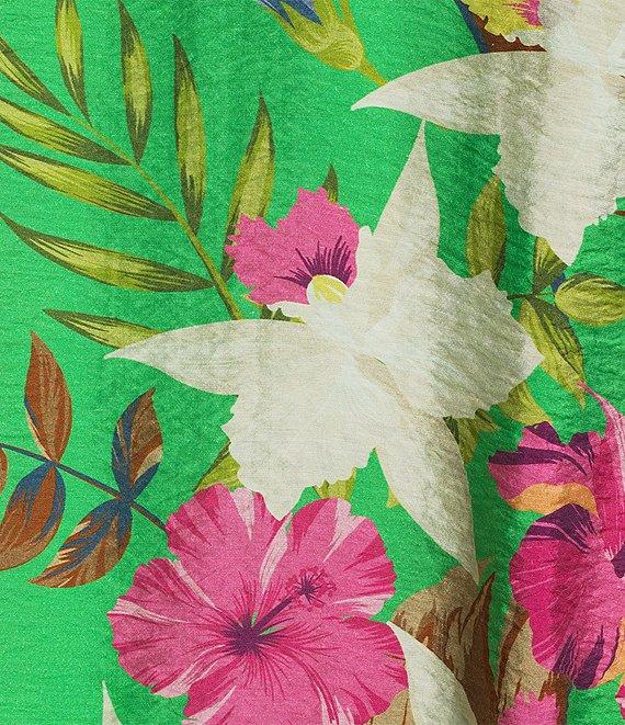 John Mark Woven Floral Leaf Print Point Collar 3/4 Sleeve Tie-Front Shirt Product Image