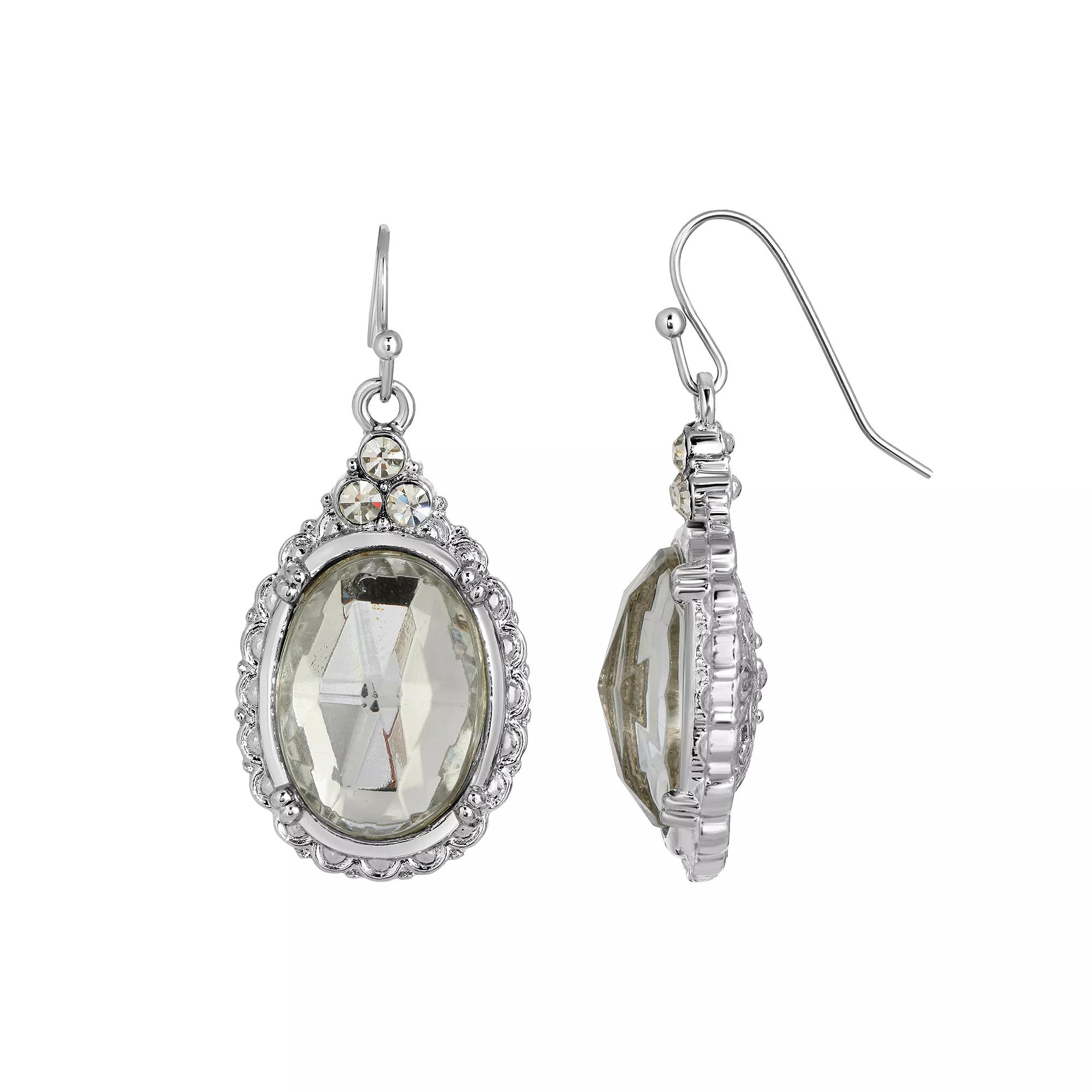 1928 Silver-Tone Crystal Oval Drop Earrings, Women's, Multi Product Image
