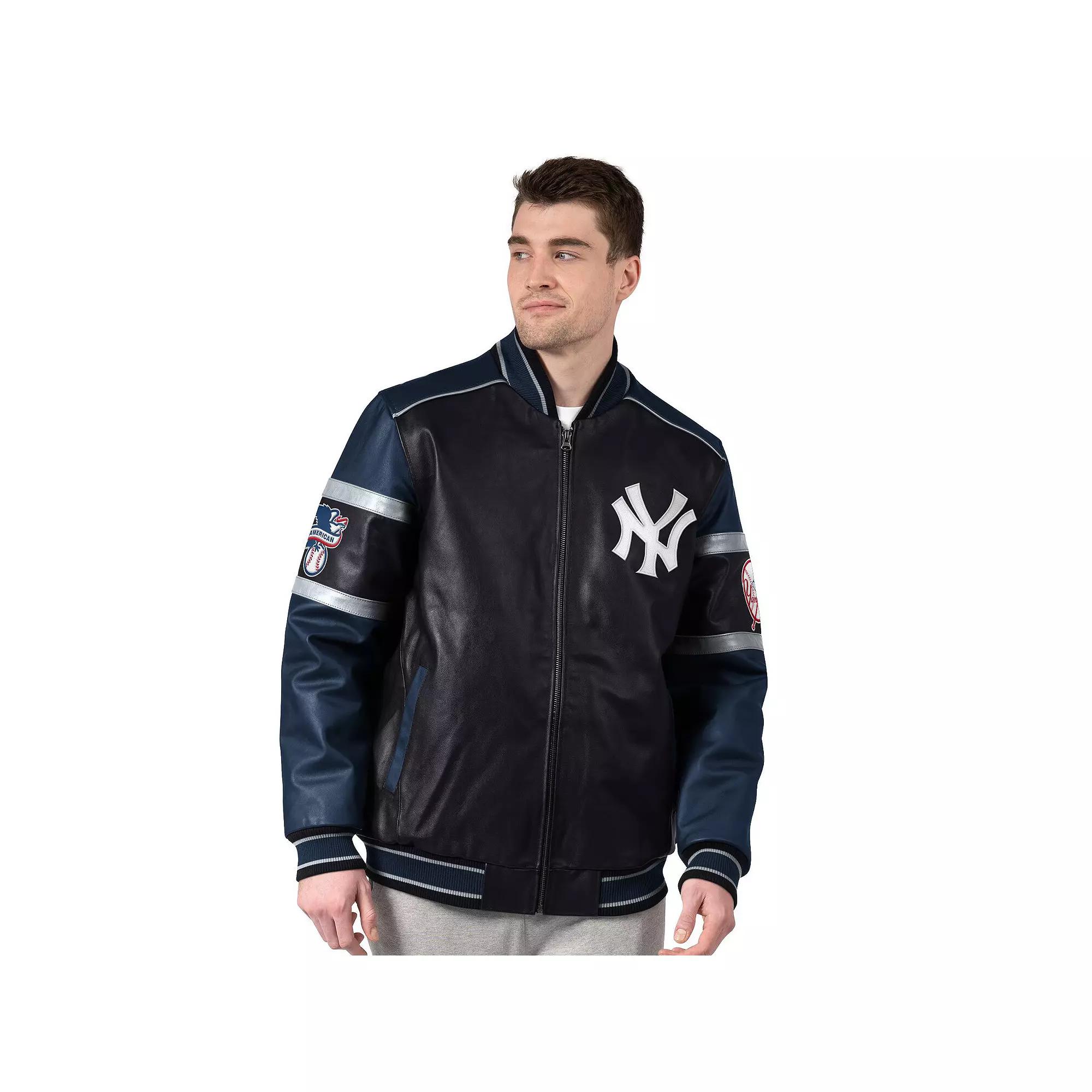 Men's G-III Sports by Carl Banks Black New York Yankees Leather Varsity Jacket,  Product Image