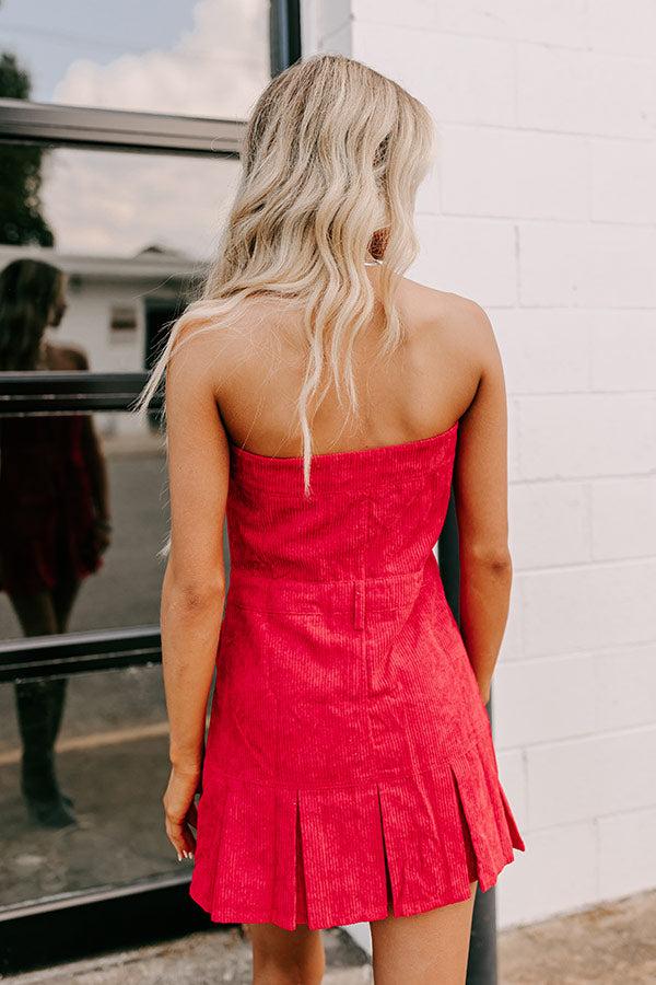 Soho Style Corduroy Romper Dress in Red Product Image