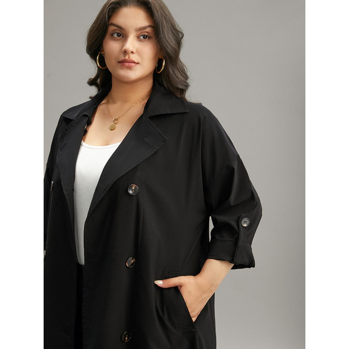 Plus Size Halloween Plain Lapel Collar Button Up Tab Sleeve Coat Women Black Casual Plain Ladies Dailywear Winter Coats BloomChic 30/6X Product Image