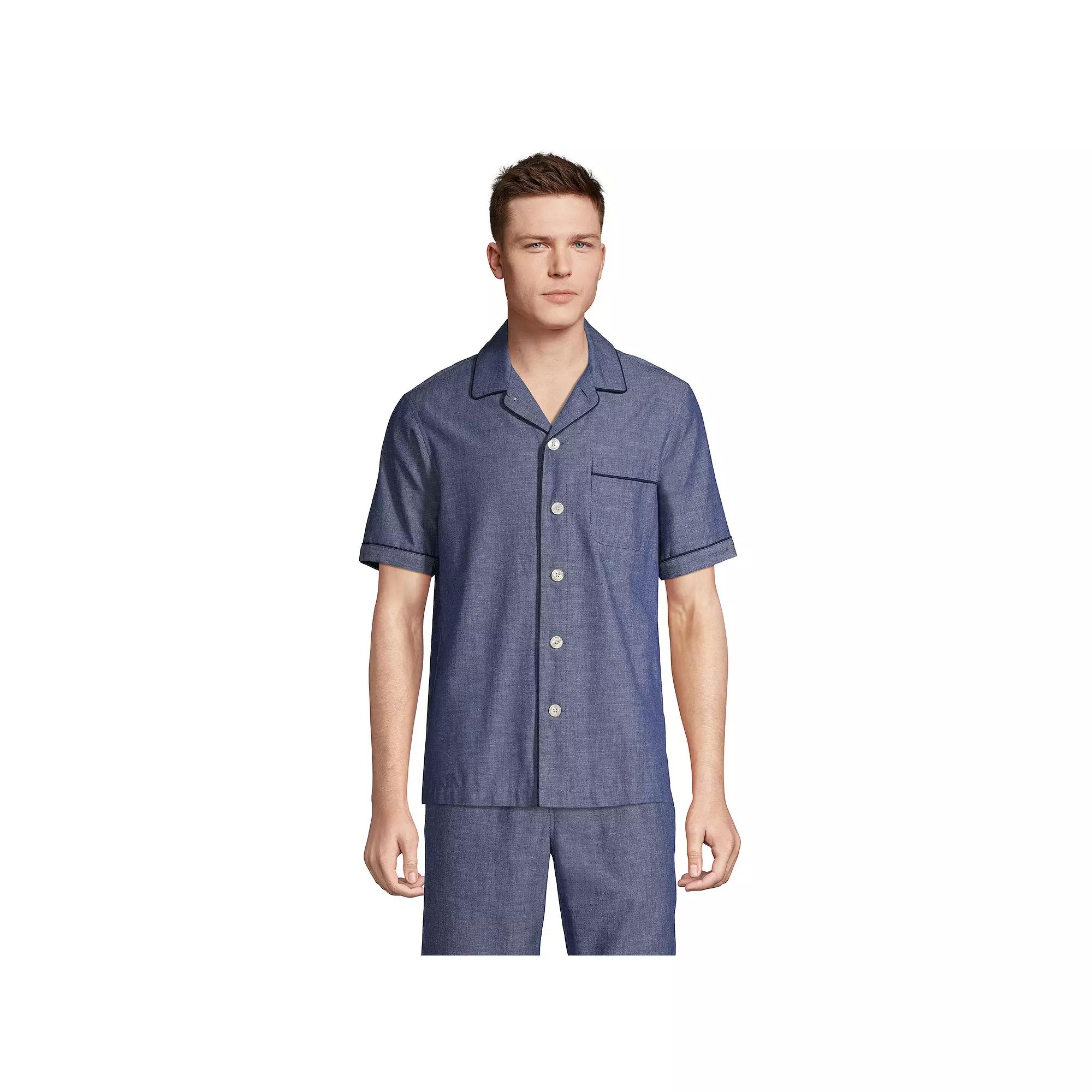 Men's Lands' End Poplin Pajama Shirt, Size: Large, Blue Chambray Product Image