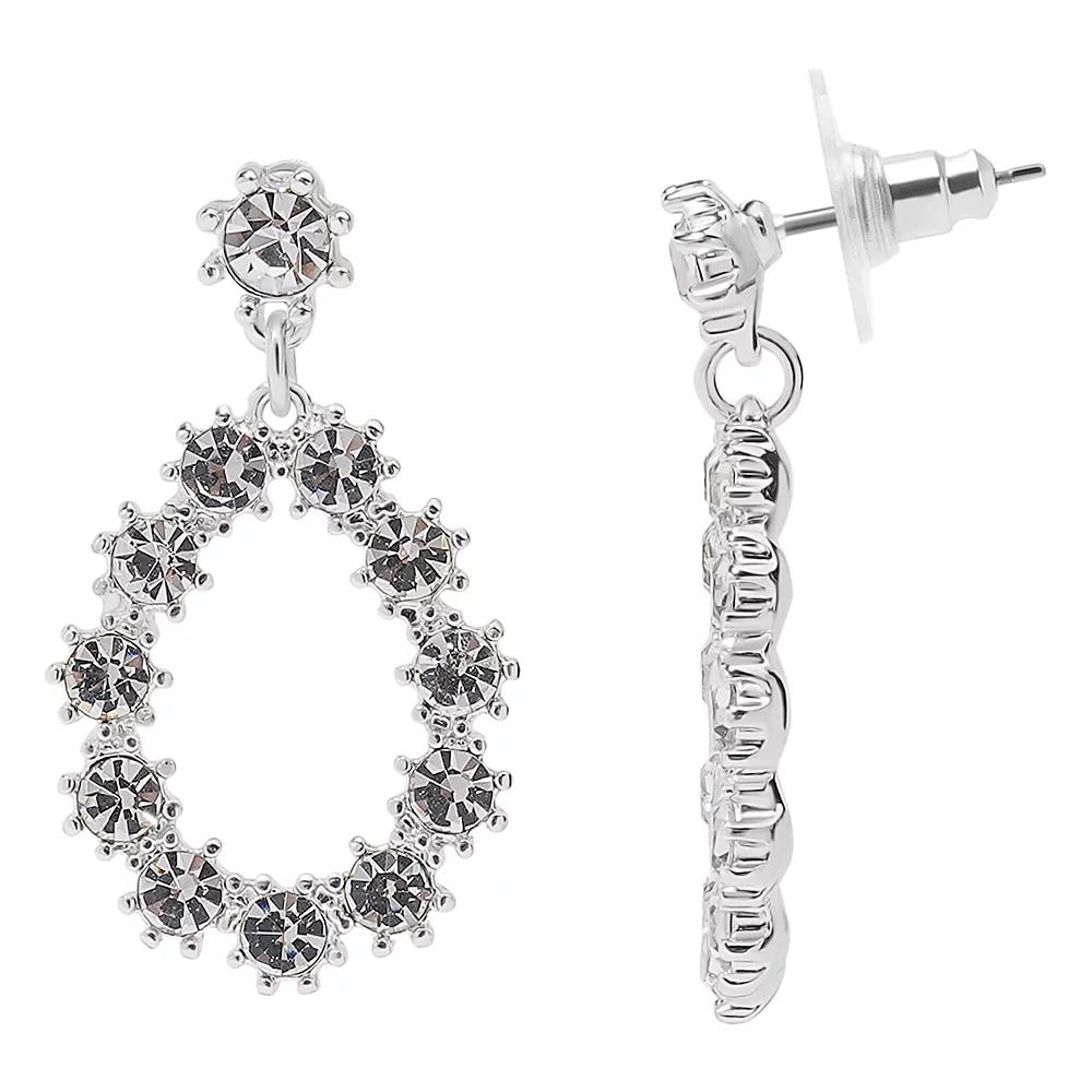 LC Lauren Conrad Silver Tone Crystal Open Teardrop Drop Earrings, Women's, Clear Product Image