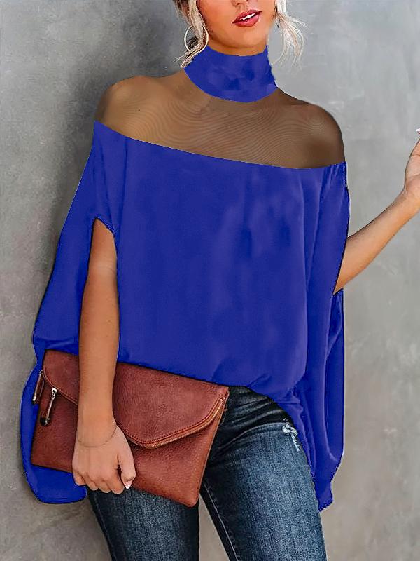 Batwing Sleeves See-Through High-Neck Blouses&Shirts Tops Product Image