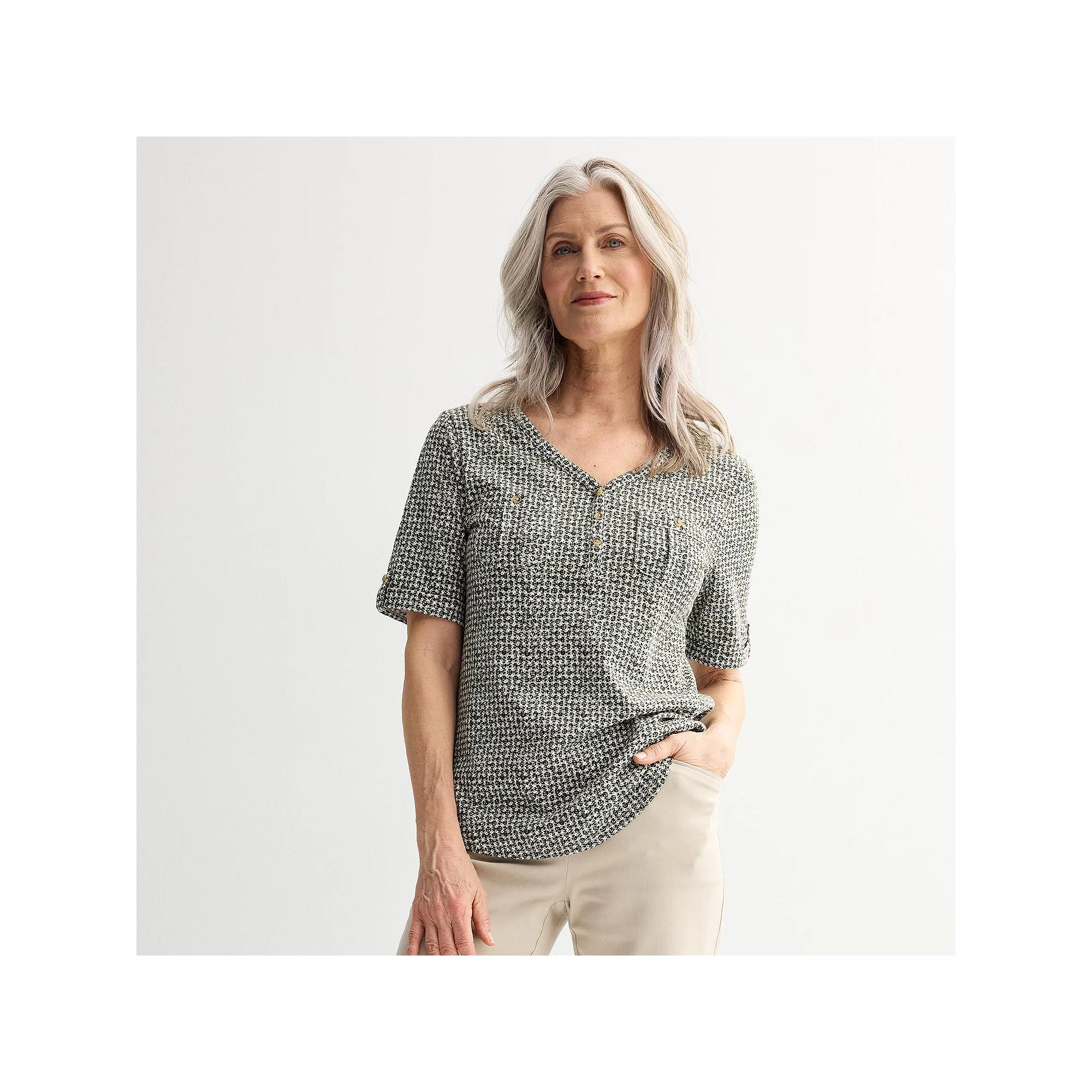 Women's Croft & Barrow® Elbow Sleeve Utility Henley Top,  Product Image